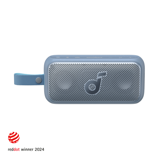 soundcore blue portable speaker with Red Dot award for sleek design