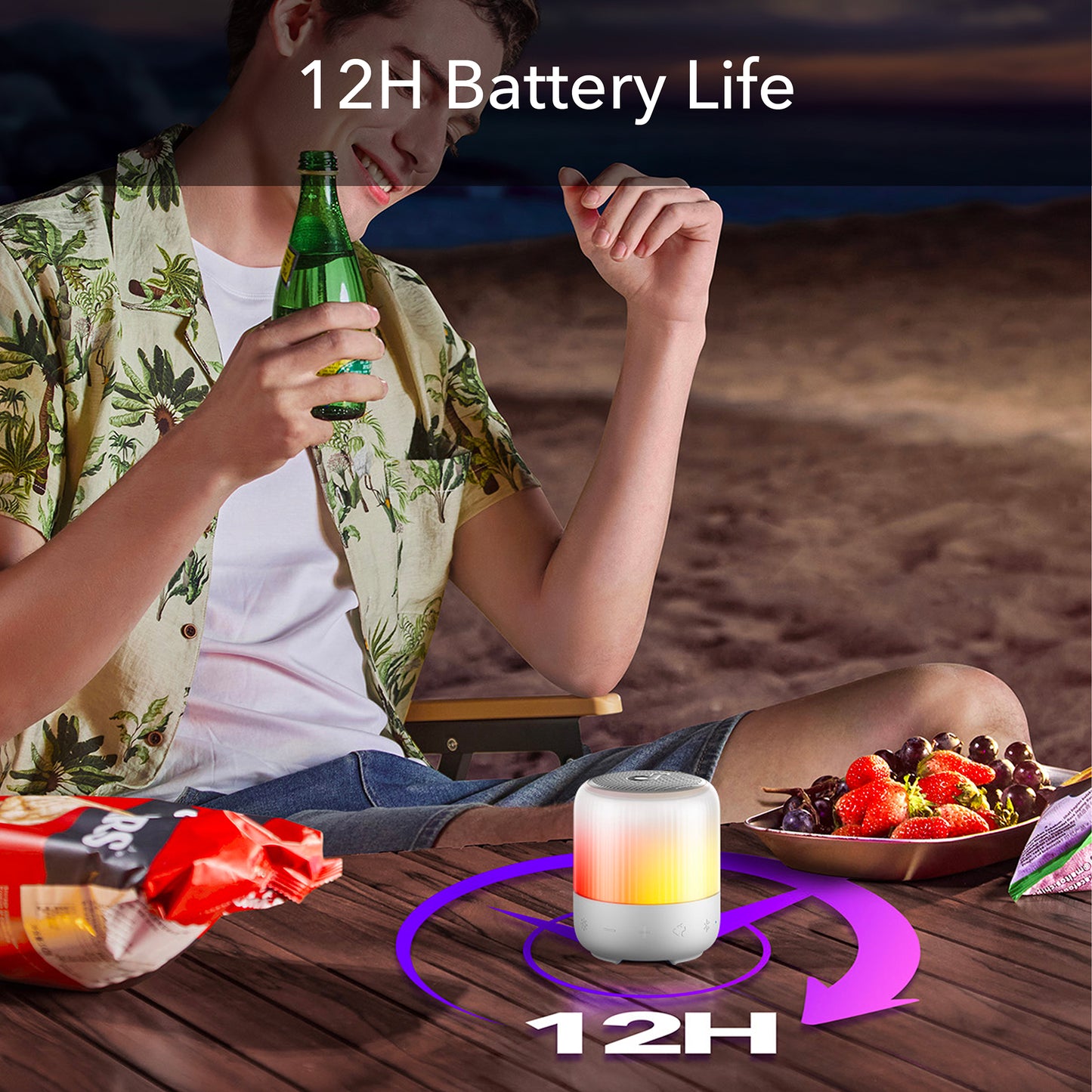 soundcore speaker ping with 12 hours battery life on picnic table