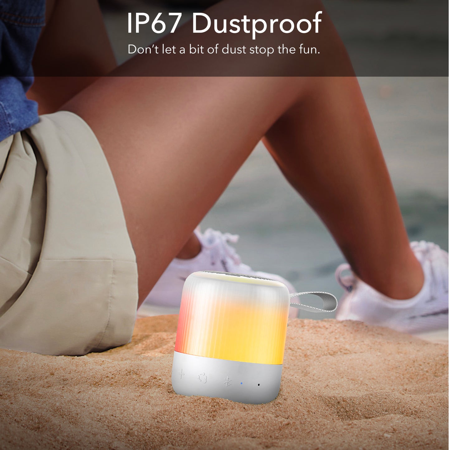 soundcore speaker with IP67 dustproof rating on sand