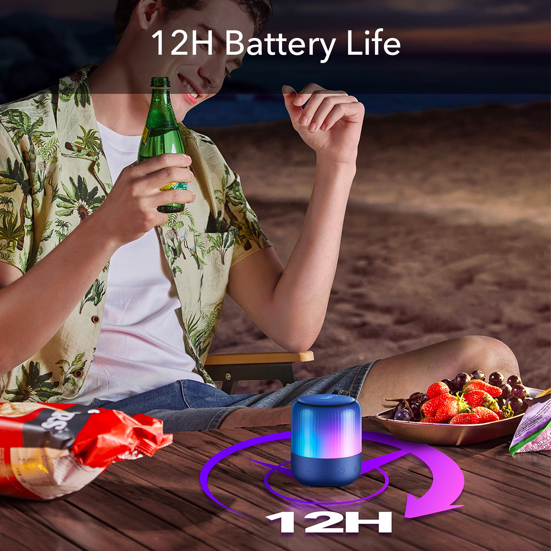 soundcore speaker with 12-hour battery for beach picnic