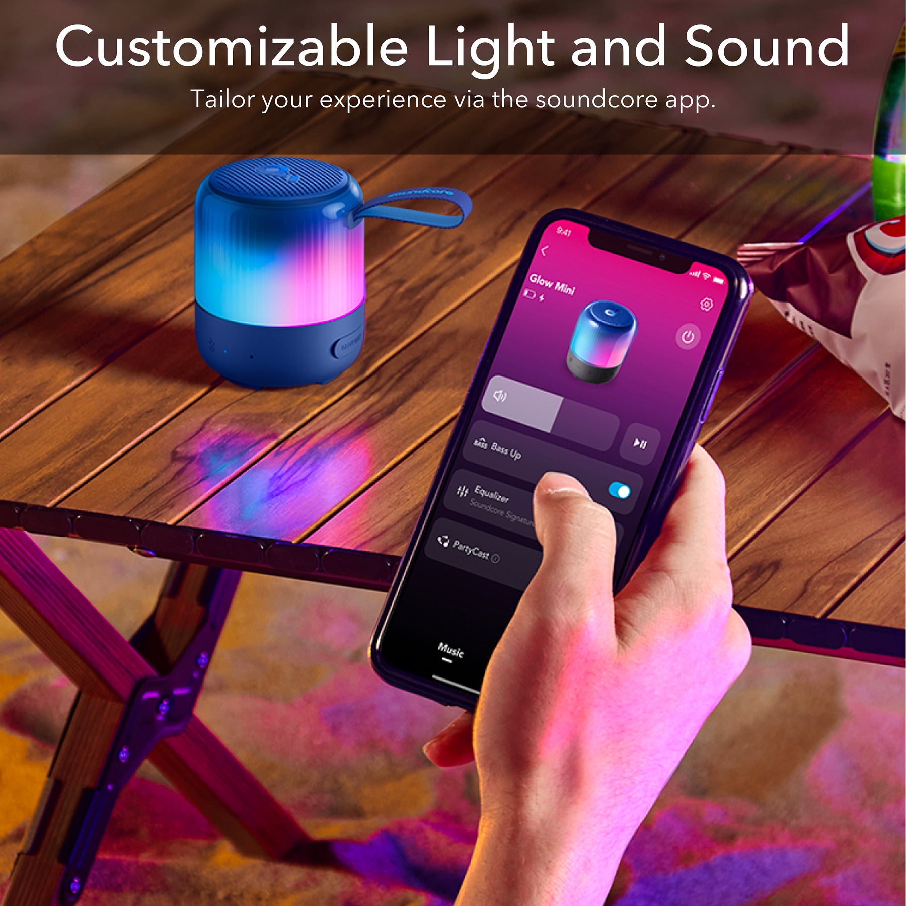 soundcore speaker with customizable light and sound for parties
