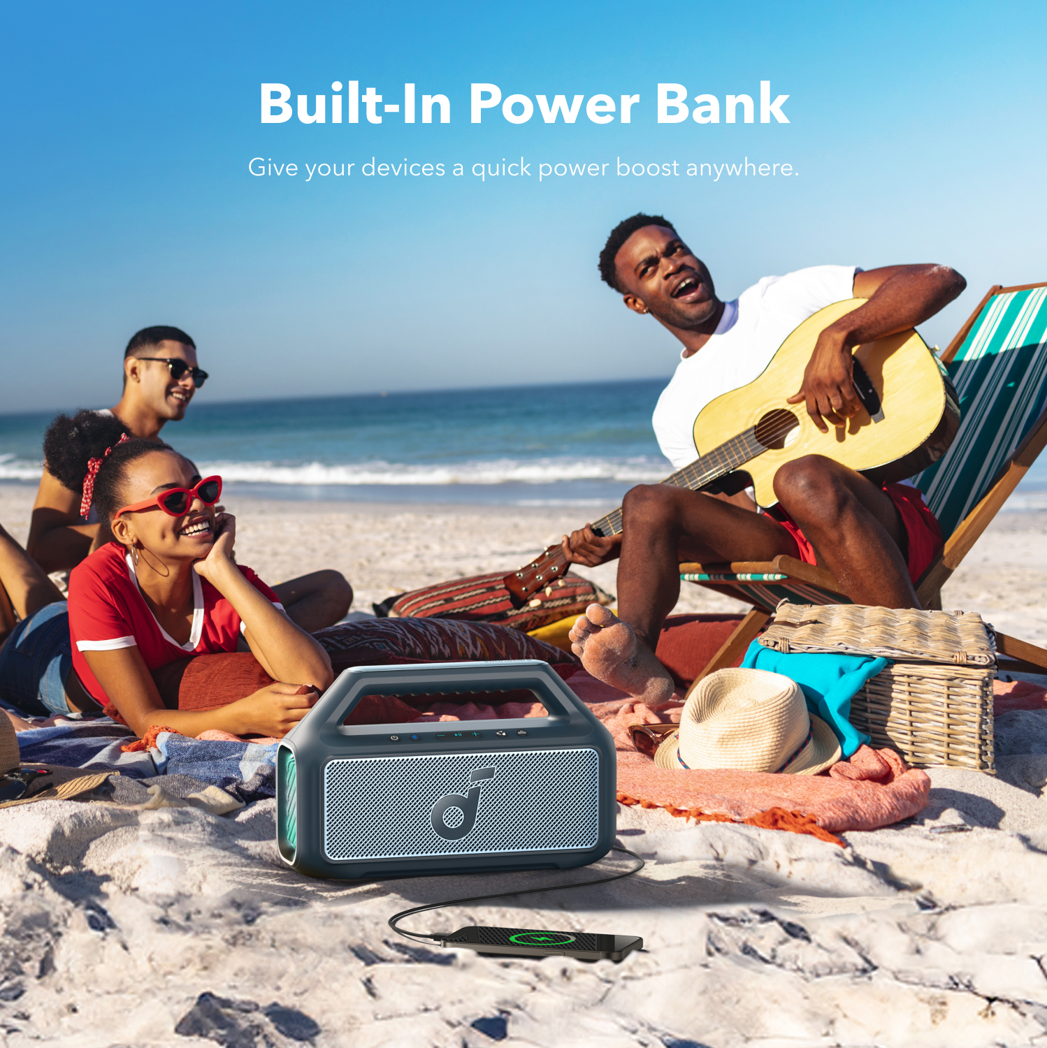 soundcore best outdoor speaker with power bank for beach lounging