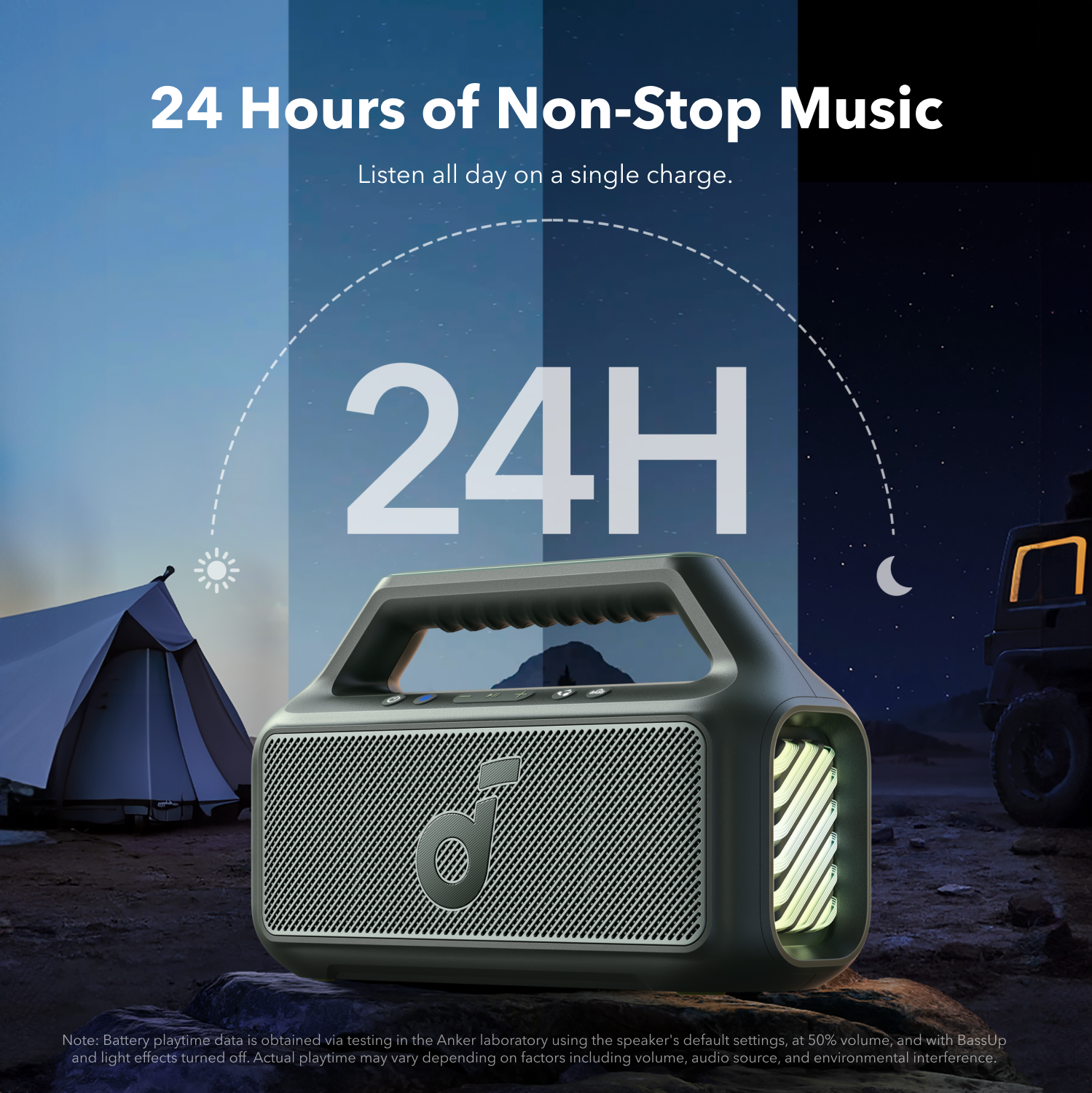 soundcore best outdoor speaker with 24-hour playtime for camping