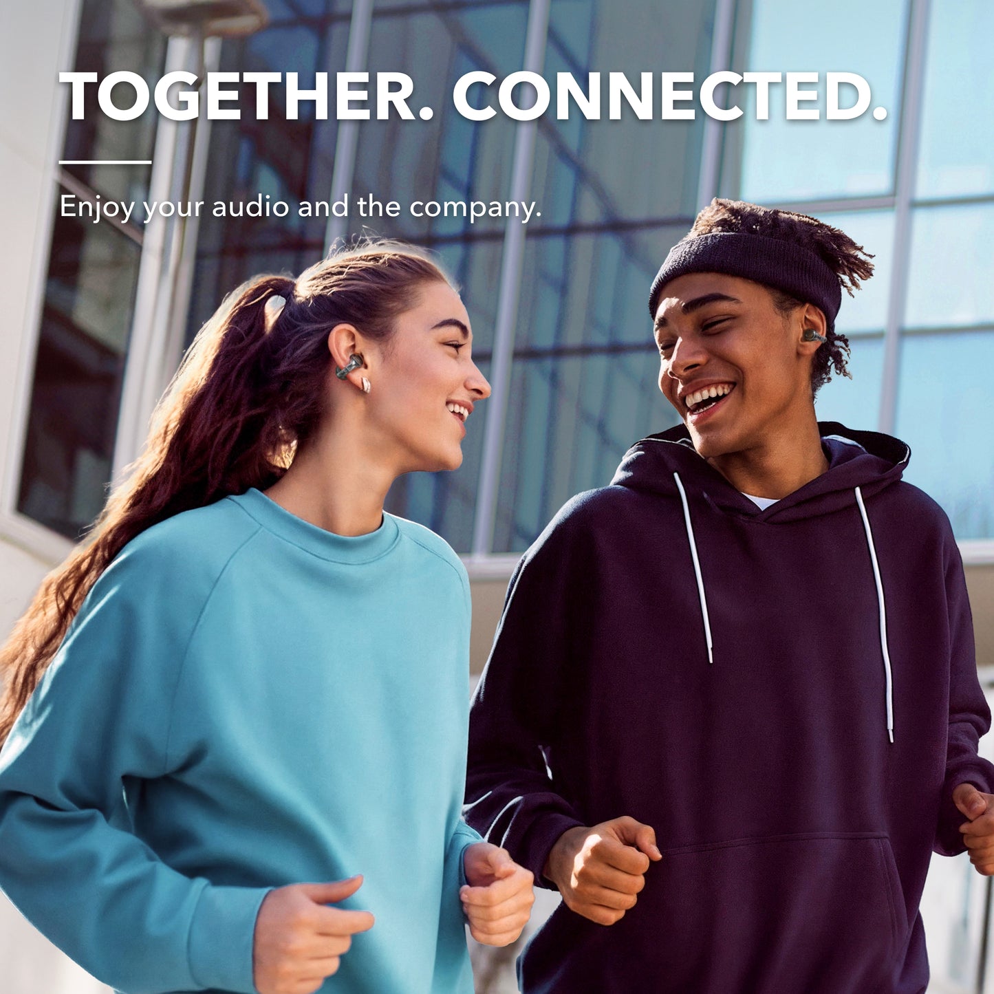 soundcore earbuds with connected audio for jogging