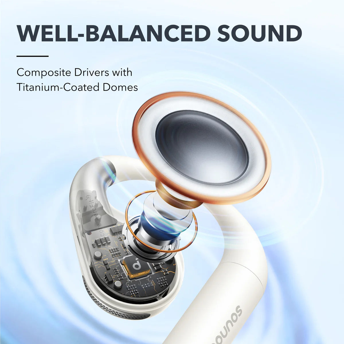 soundcore earbud with titanium-coated dome drivers