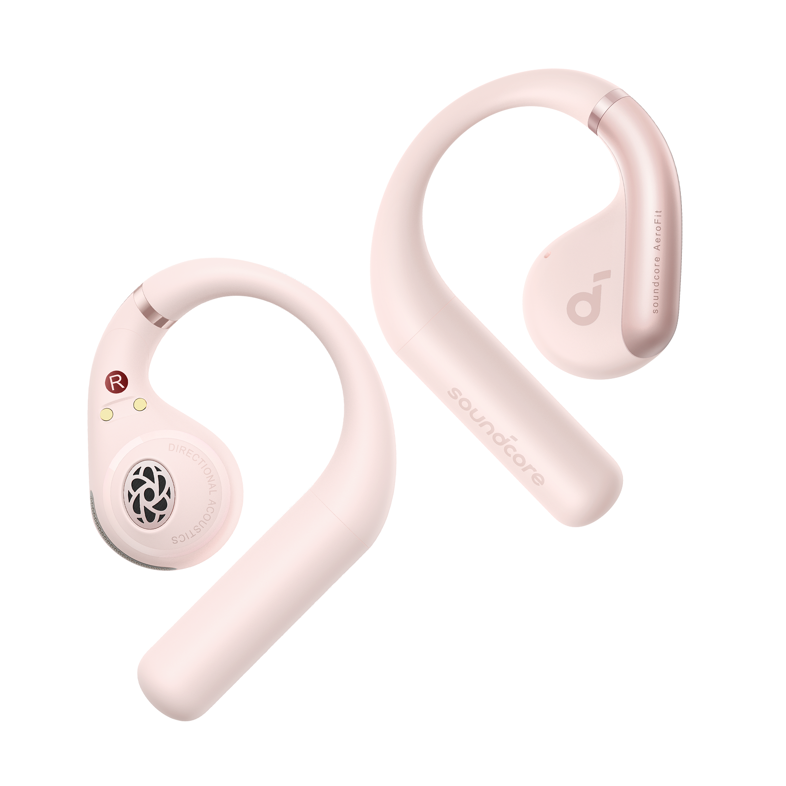 soundcore pink ear-hook earbuds with directional acoustics