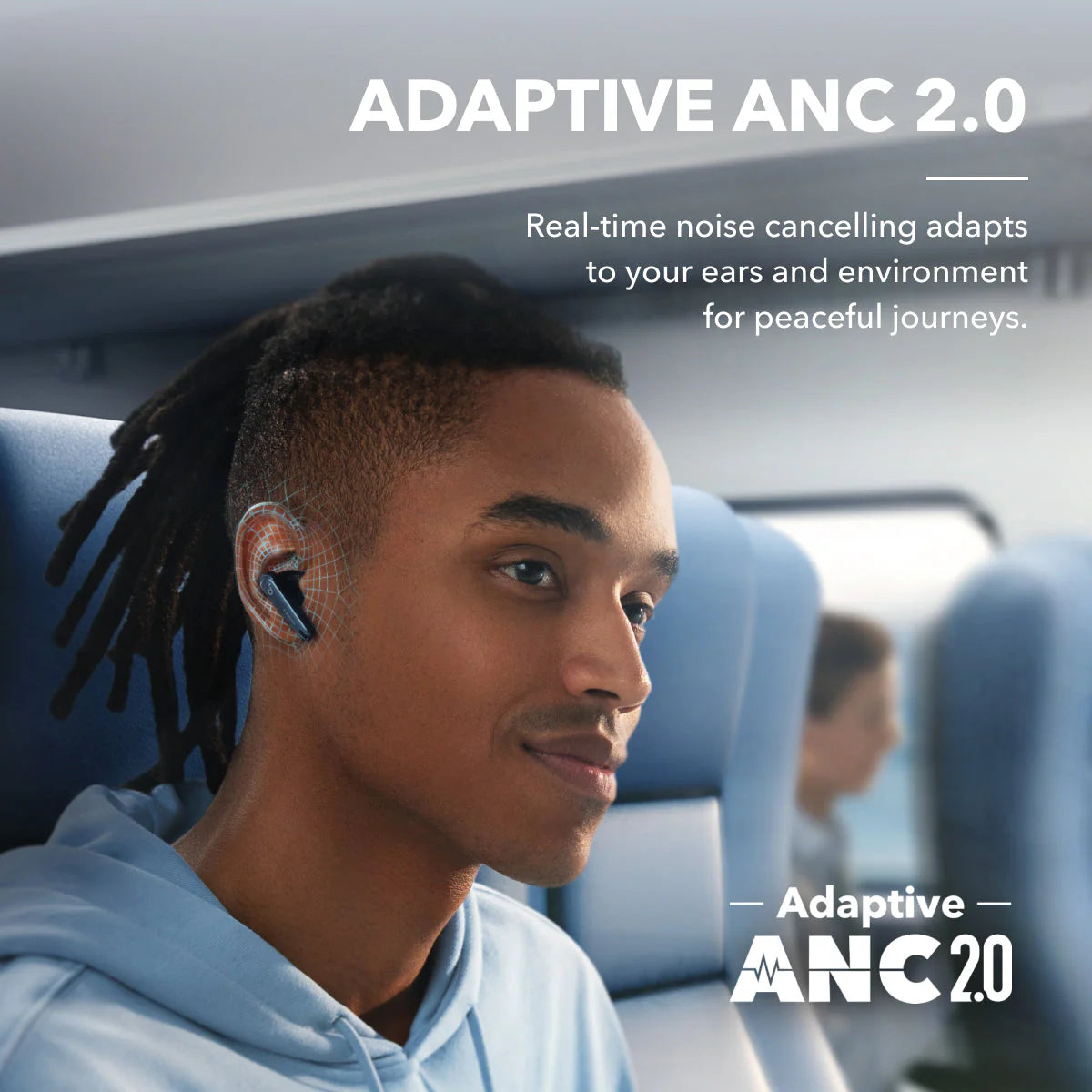 soundcore wireless earbuds with Adaptive ANC 2.0 for peaceful travel