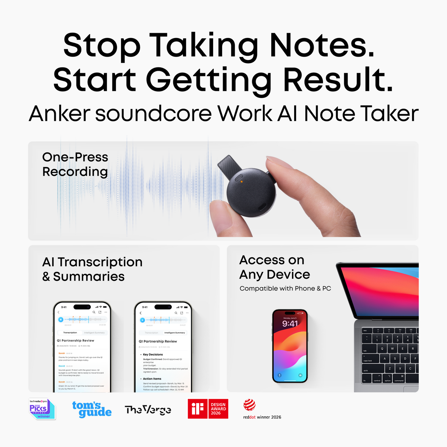 Anker soundcore Work | Coin-Sized Wearable AI Note Taker / Voice Recorder