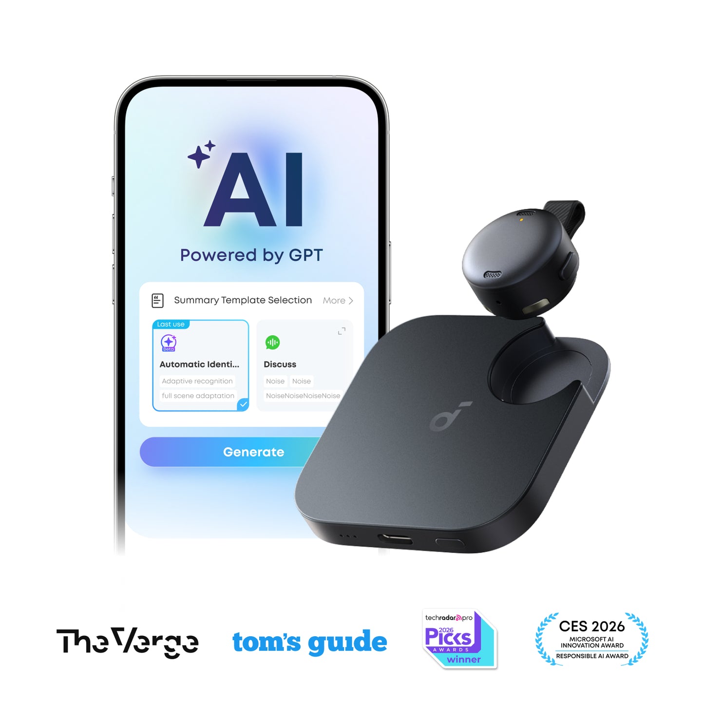 Anker soundcore Work Coin-Sized Wearable Al Note Taker / Voice Recorder