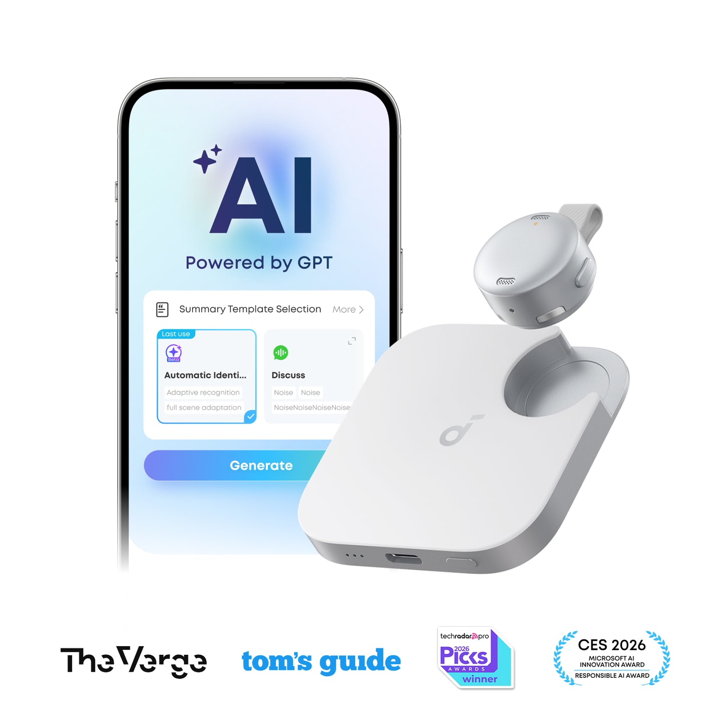 Anker soundcore Work | Coin-Sized Wearable Al Note Taker / Voice Recorder