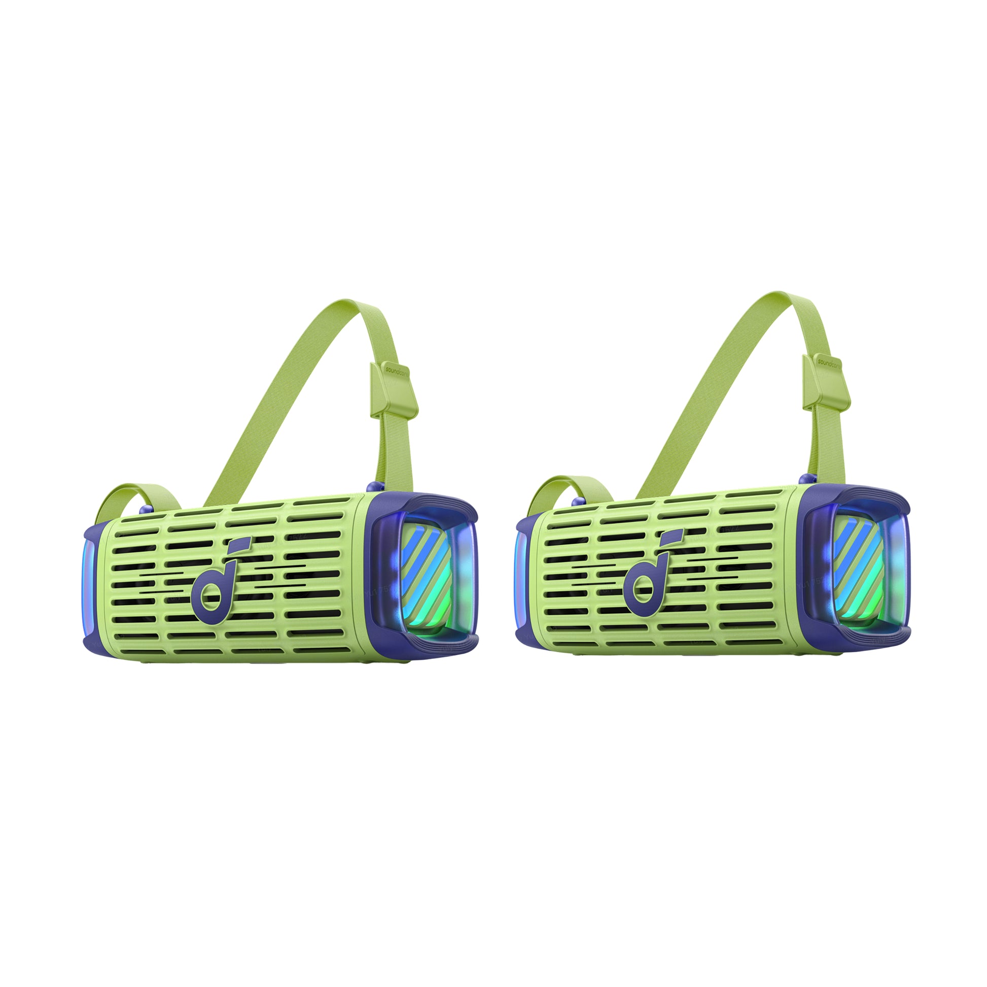 soundcore portable speaker with green light and carrying straps