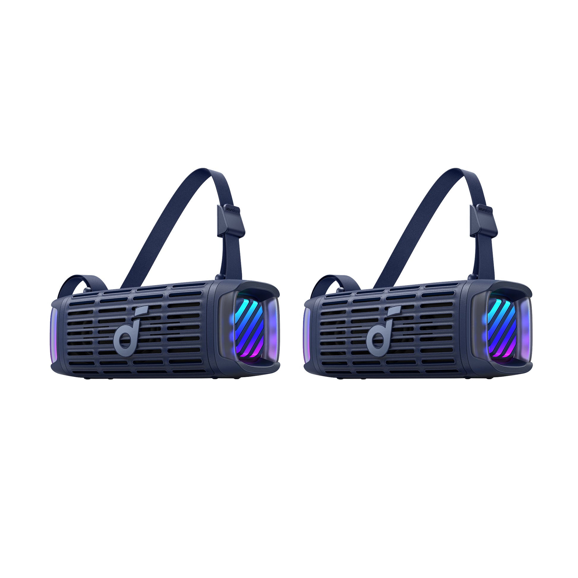 soundcore portable speaker with blue light and carrying straps