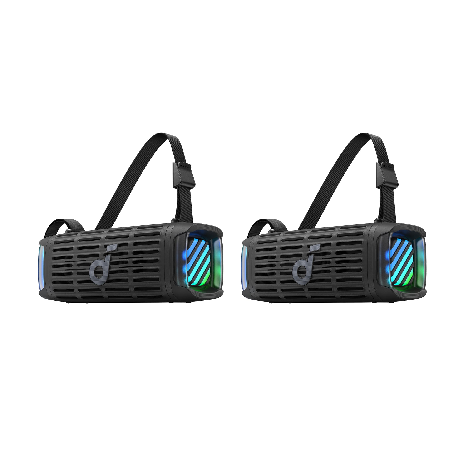 soundcore dual portable speakers with colorful LED light in