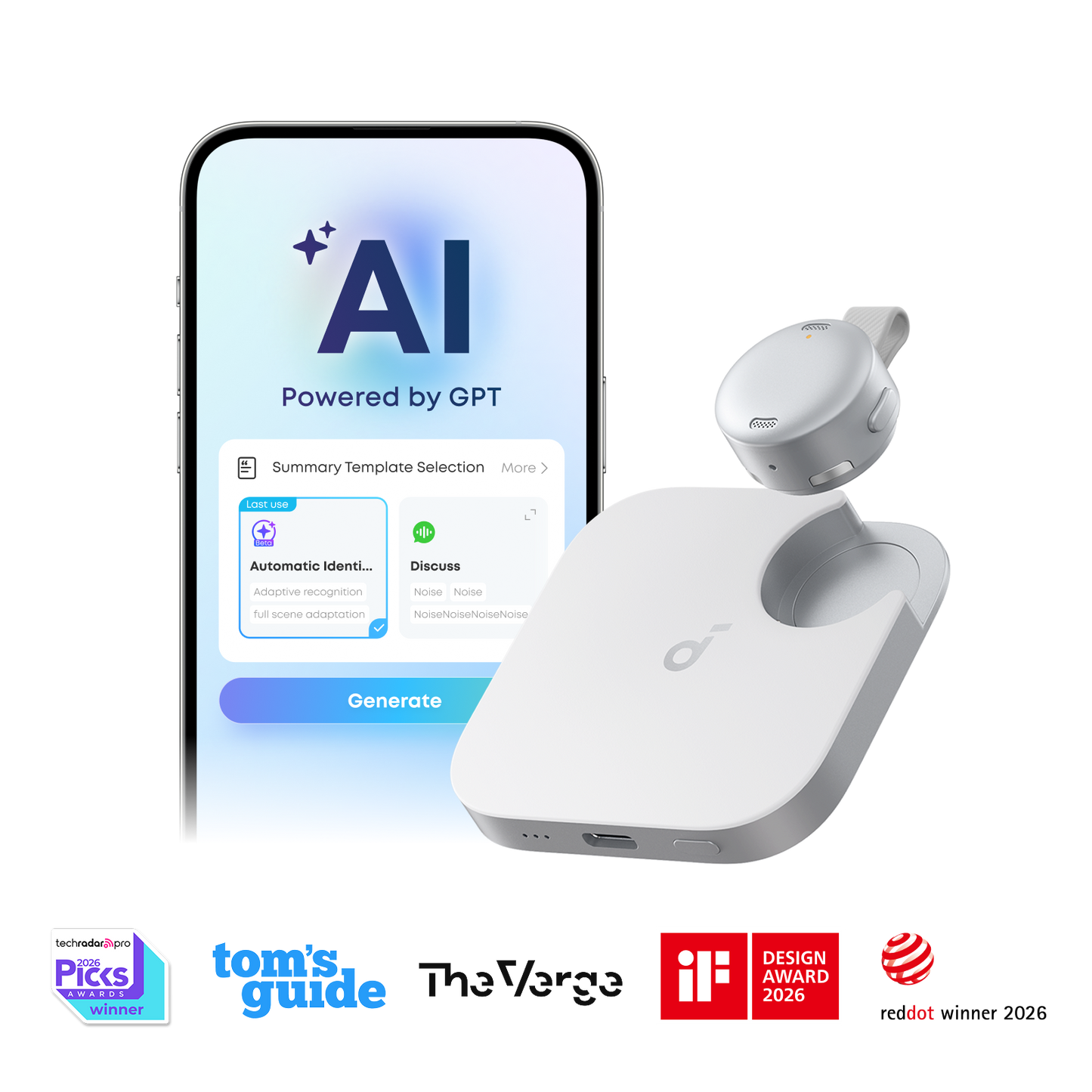 Anker soundcore Work | Coin-Sized Wearable Al Note Taker / Voice Recorder