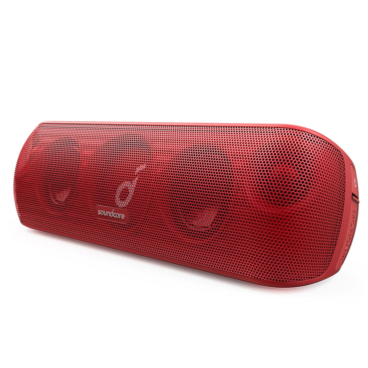 soundcore red speaker with sleek mesh design