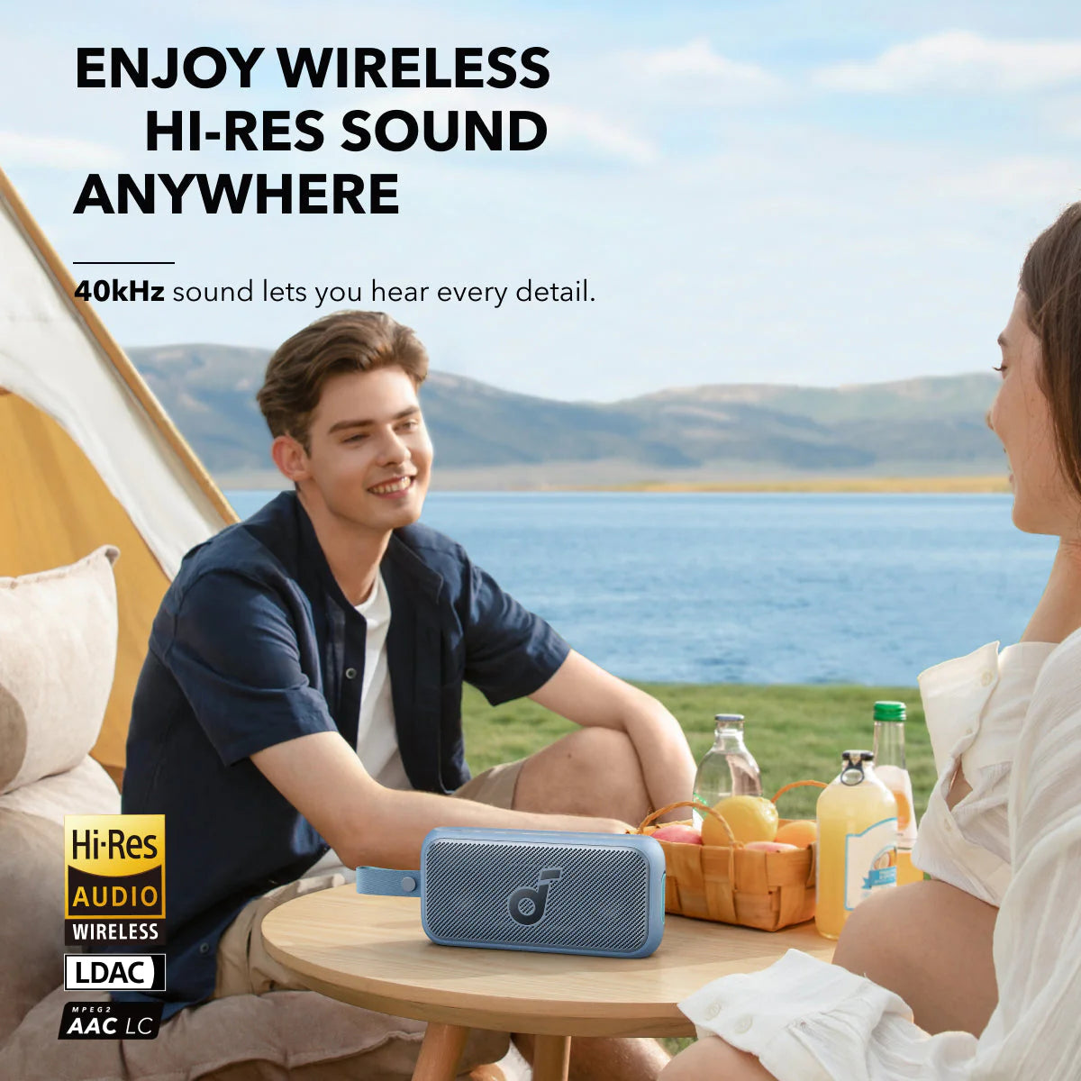 soundcore speaker with Hi-Res sound for outdoor picnic