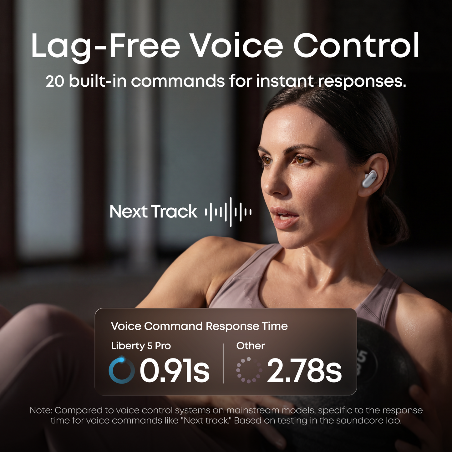 soundcore Liberty 5 Pro noise cancelling earbuds with lag-free voice control - 0.91s response time for 20 built-in commands, faster than mainstream ANC earbuds