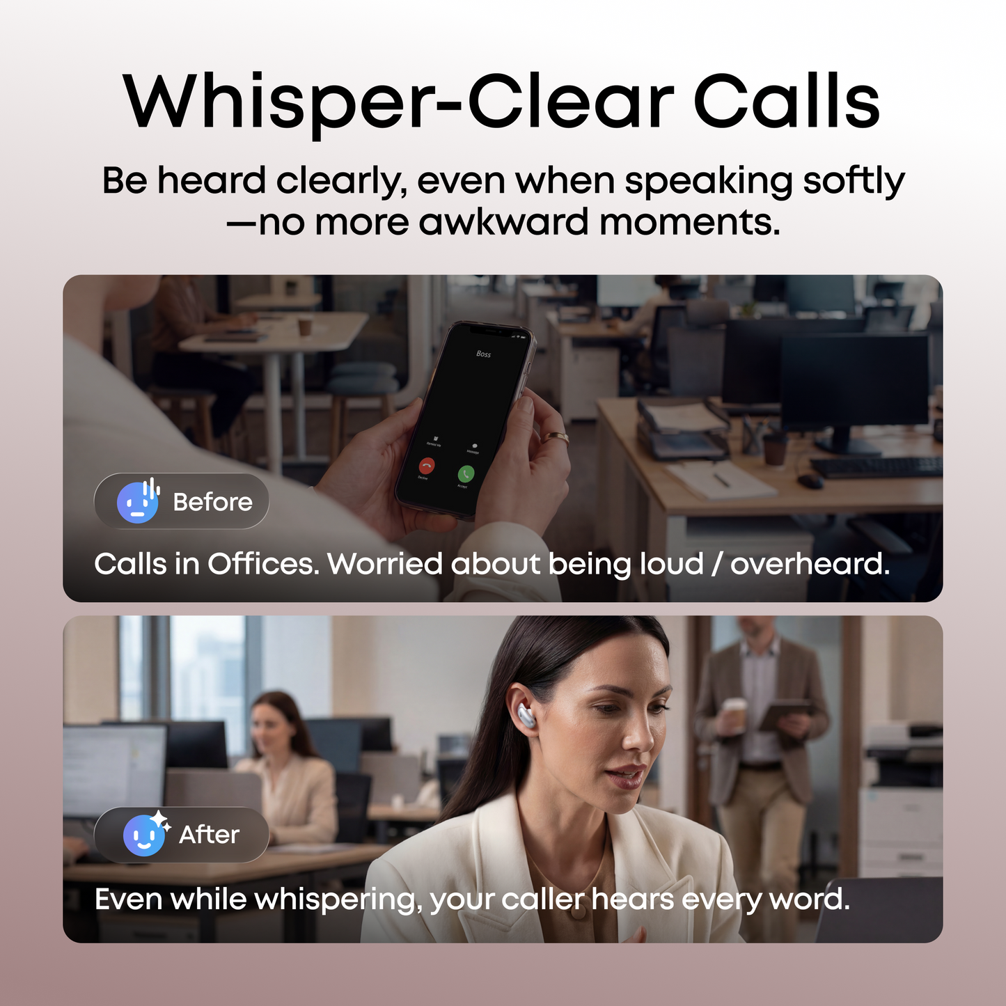 soundcore Liberty 5 Pro noise cancelling earbuds whisper-clear call quality in office - be heard clearly even when speaking softly without disturbing others