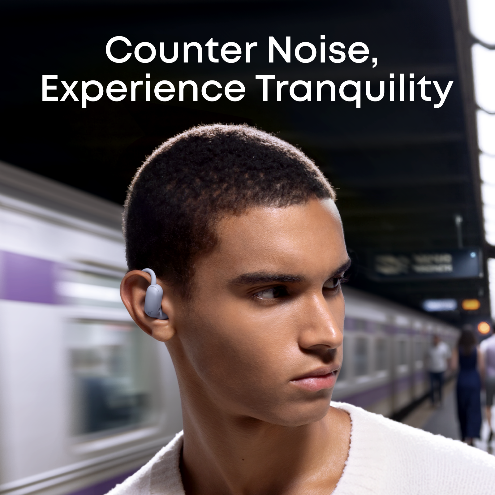 men wearing purple aerofit 2 pro anc earbuds enjoy noise environment