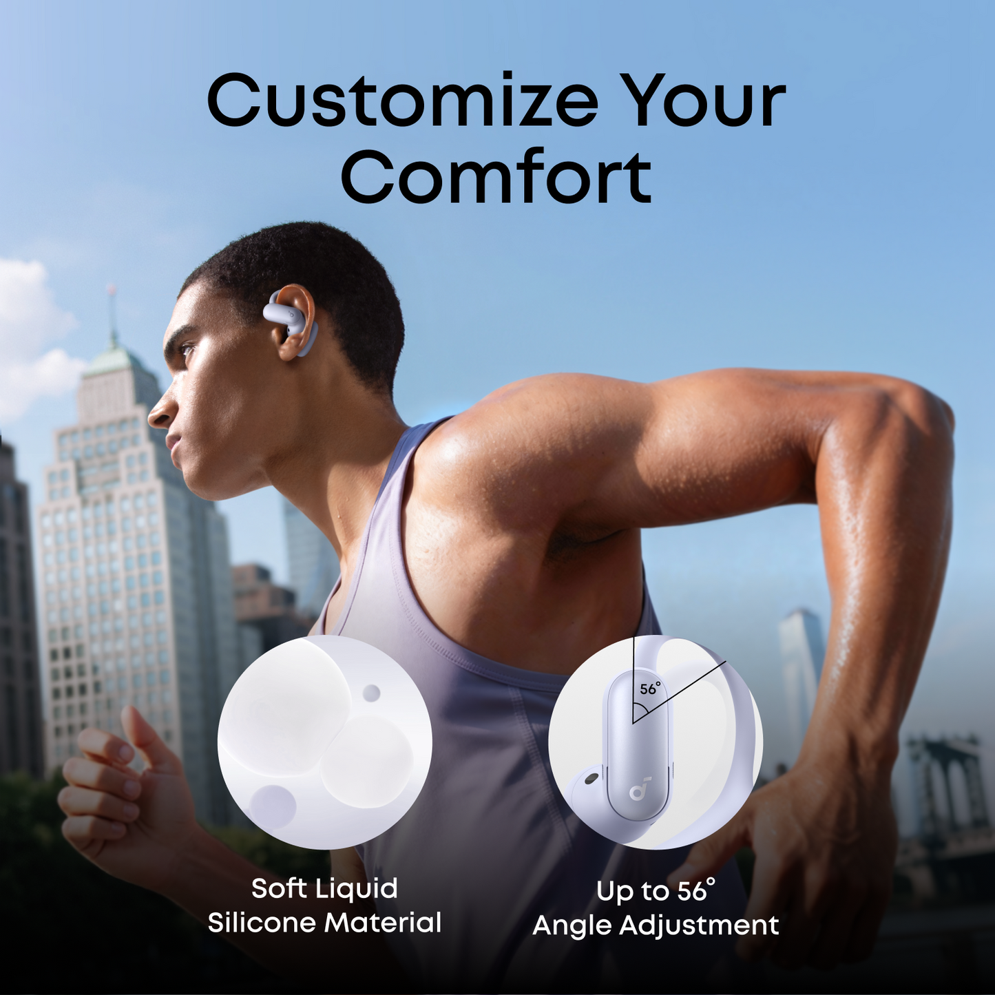 men wearing purple aerofit 2 pro sports earbuds while running