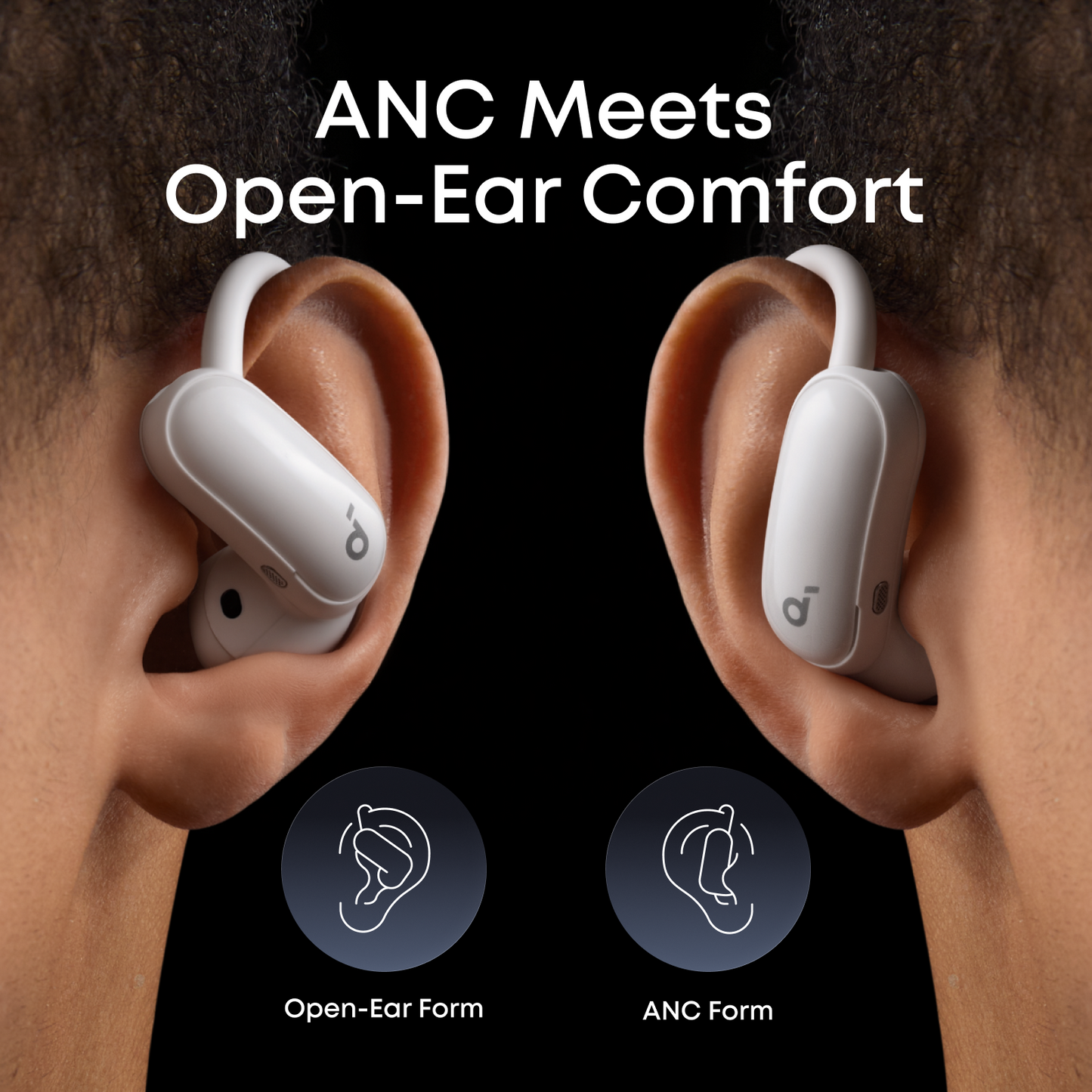 Wearing white soundcore Aerofit 2 Pro dual form earbuds