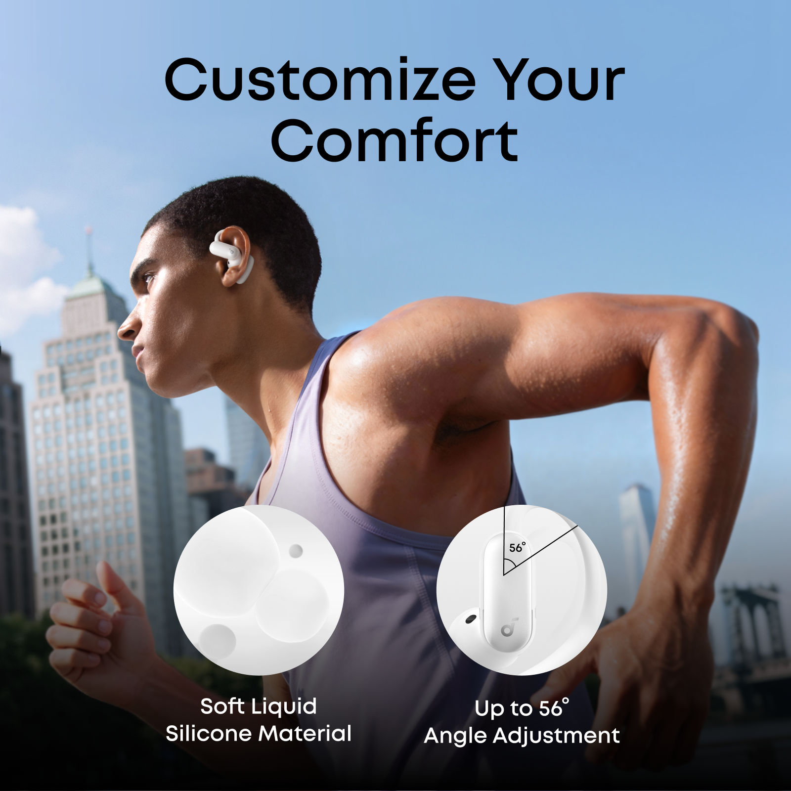 men wearing white aerofit 2 pro sports earbuds while running