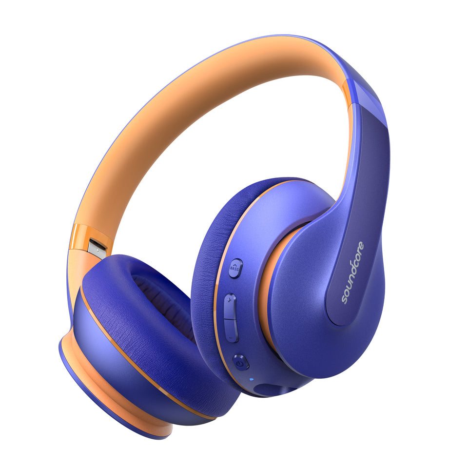 soundcore headphones with orange accents and controls