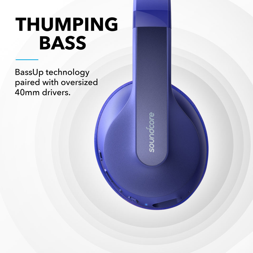 soundcore wireless headphones with BassUp technology and 40mm drivers