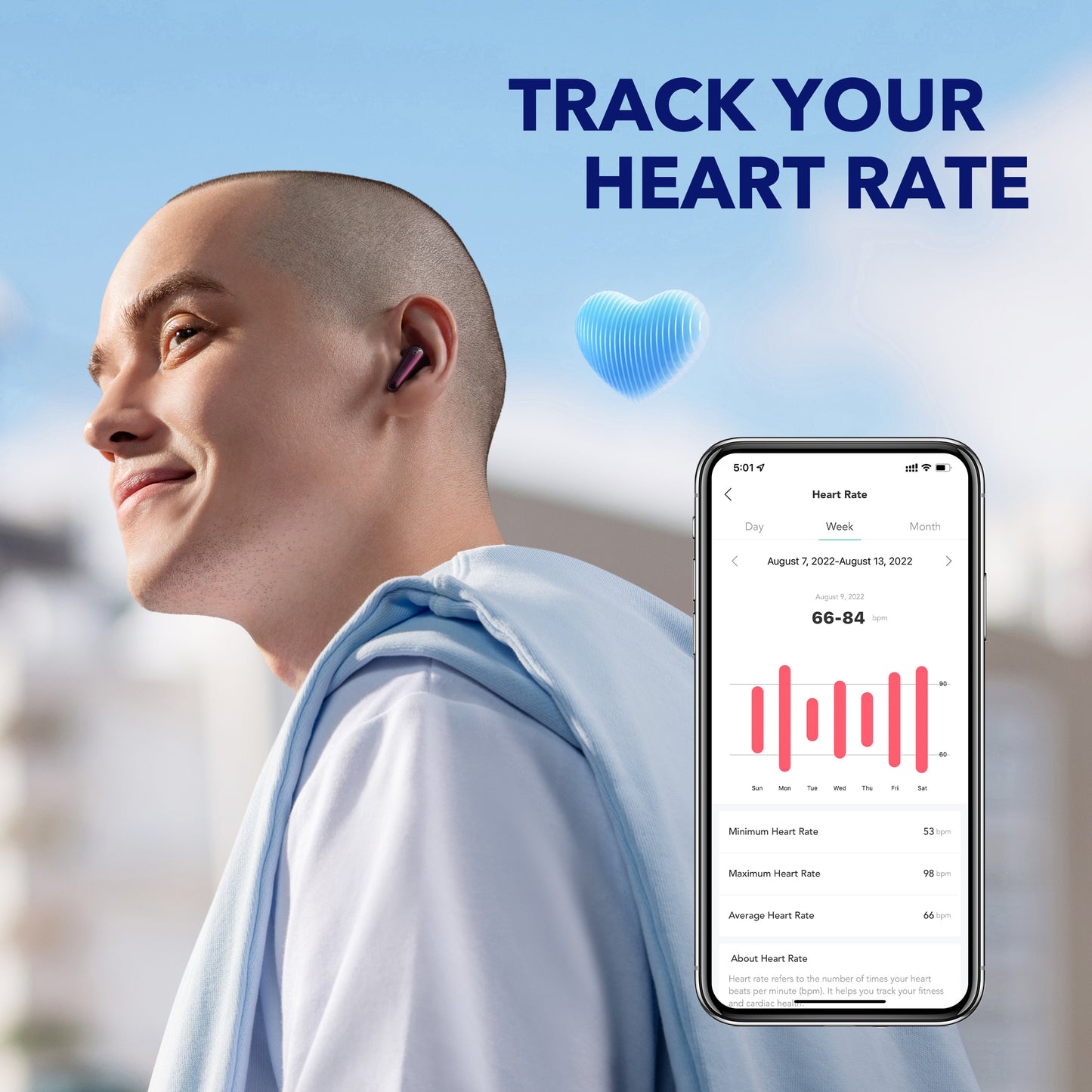 soundcore earbuds with heart rate tracking on smartphone