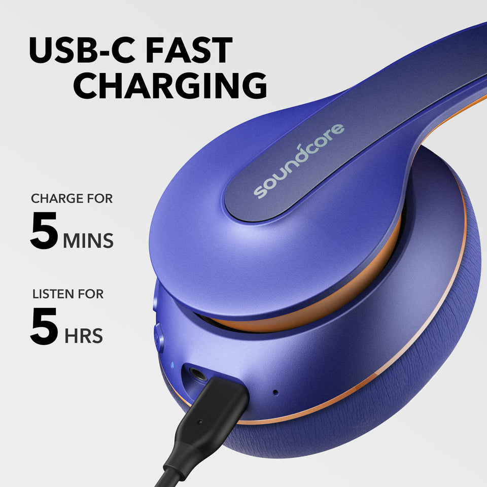 soundcore headphones with USB-C fast charging in