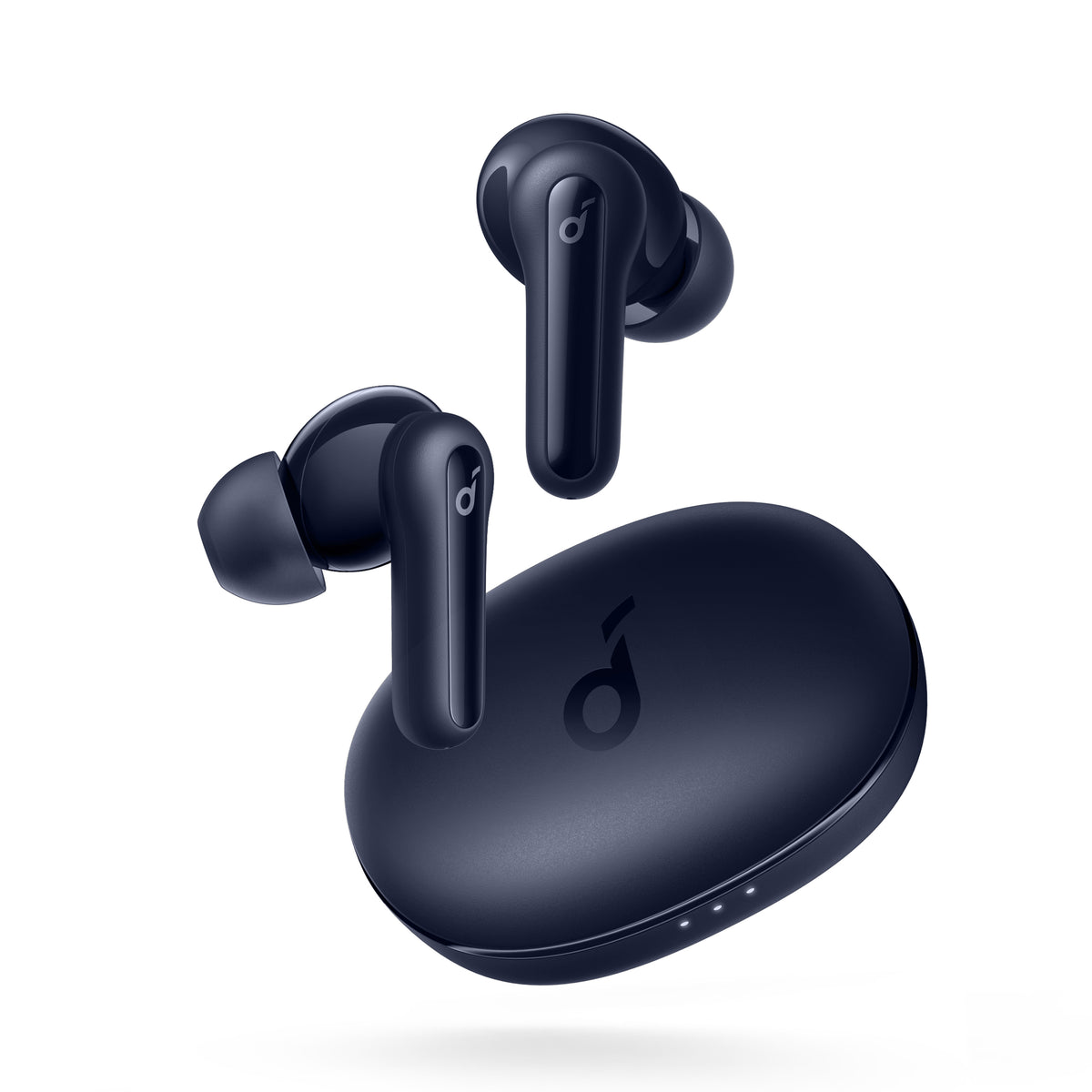 soundcore wireless earbuds with navy blue compact case