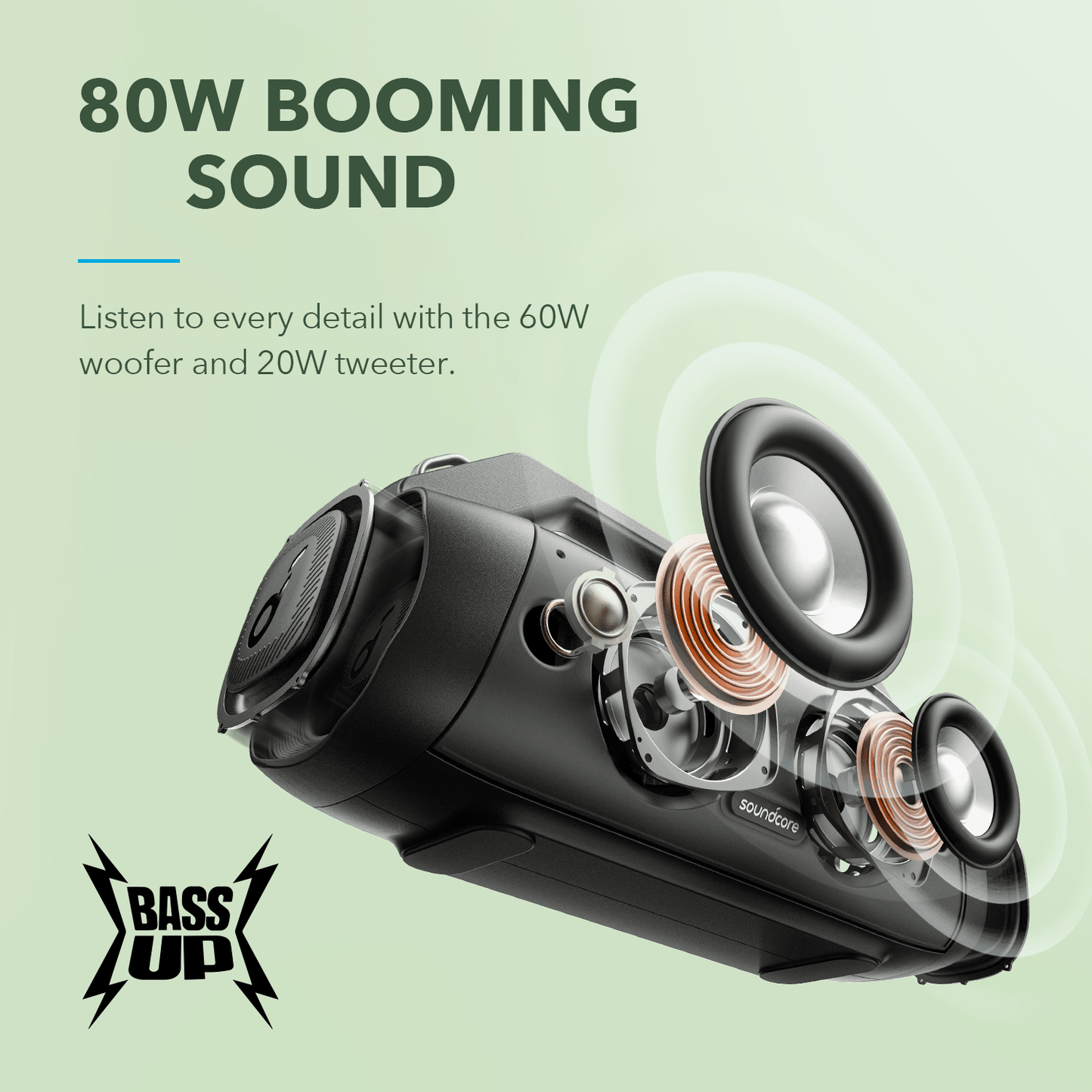 soundcore speaker with 80W booming sound for deep bass