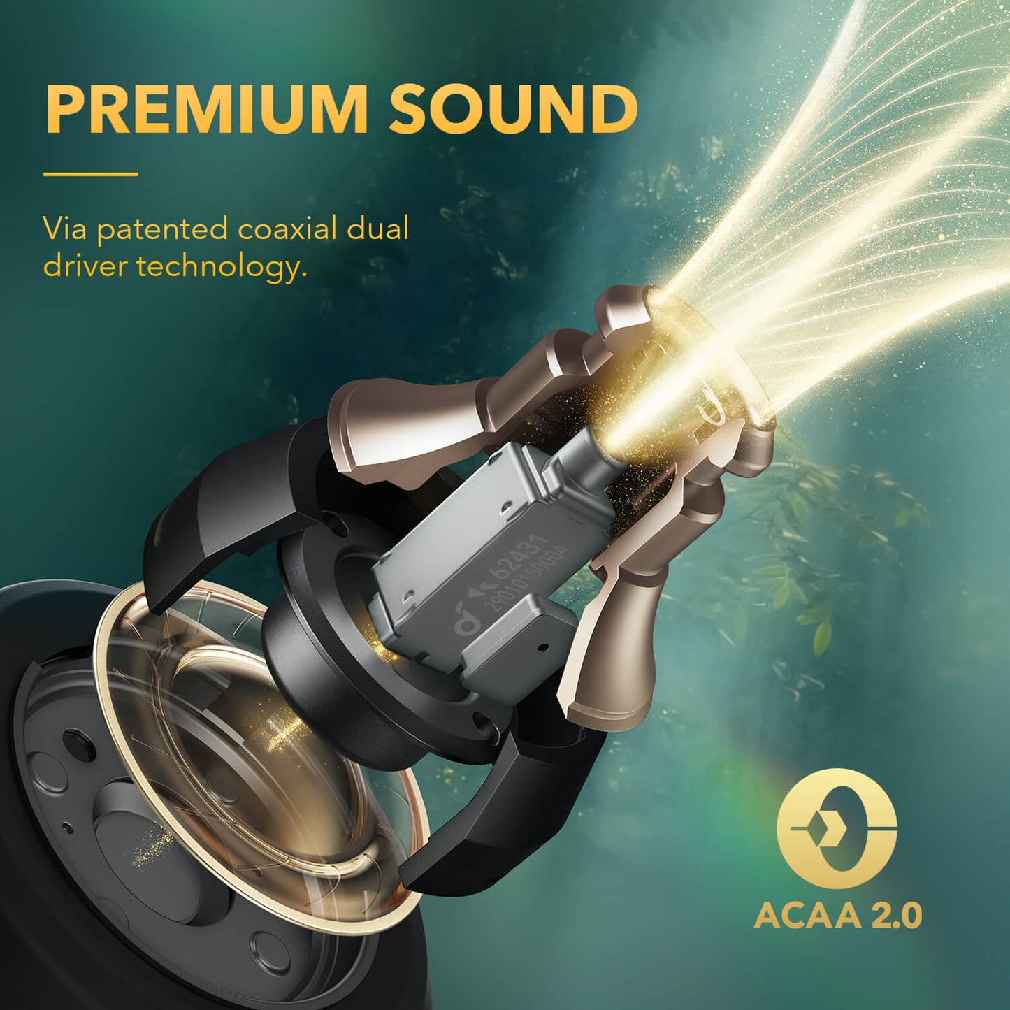 soundcore patented coaxial dual driver technology for premium sound