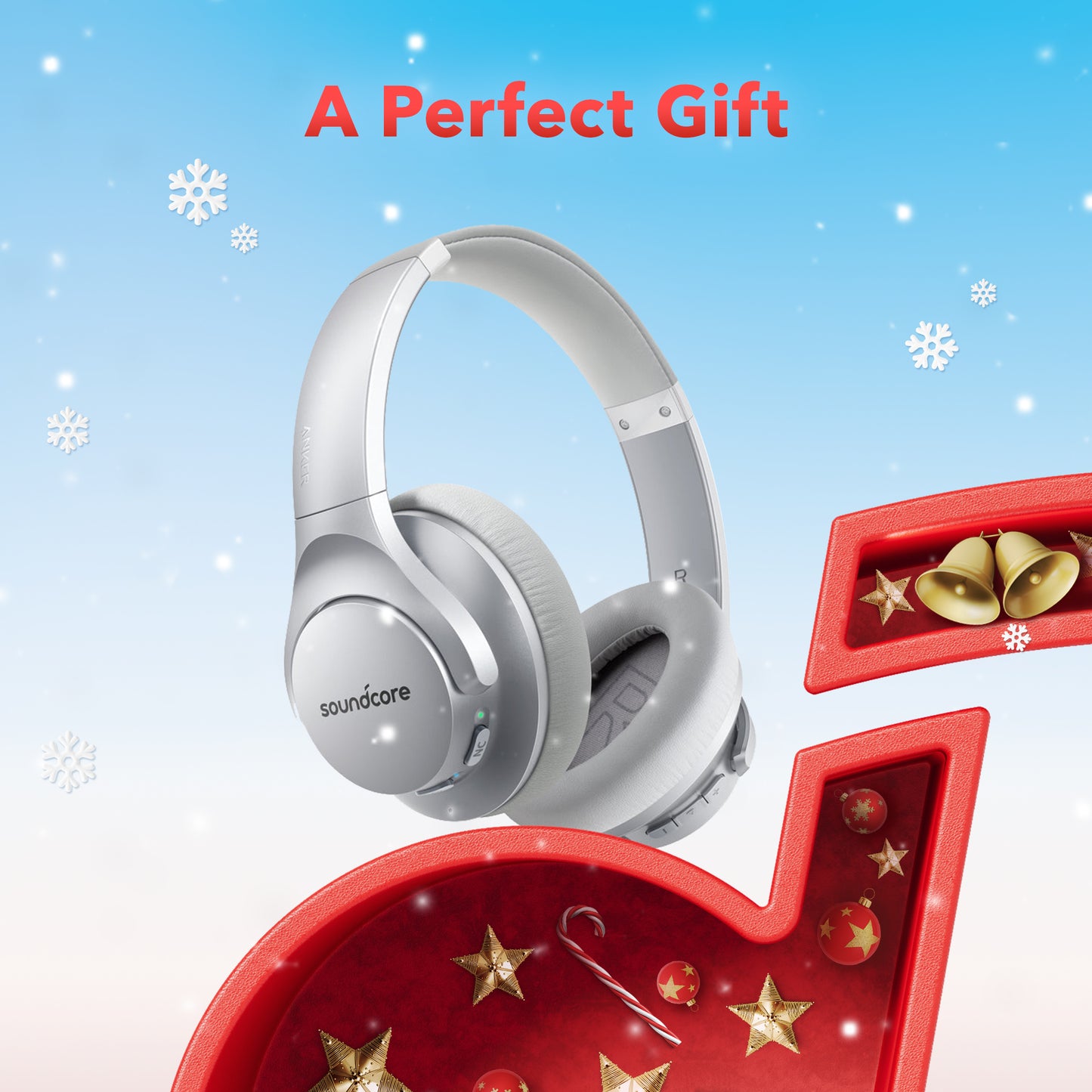 soundcore headphones with festive decorations for a holiday gift