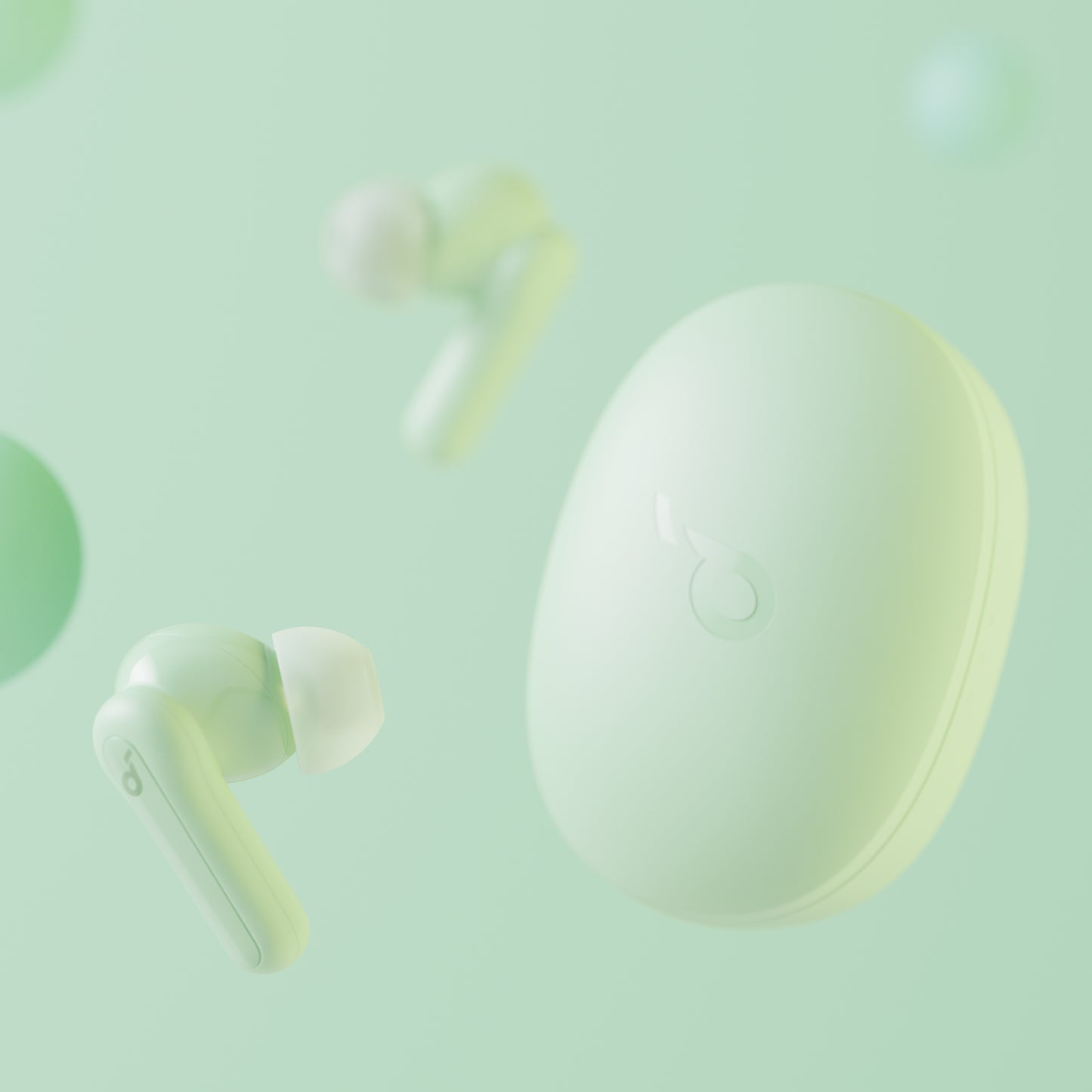 soundcore mint green earbuds with charging case