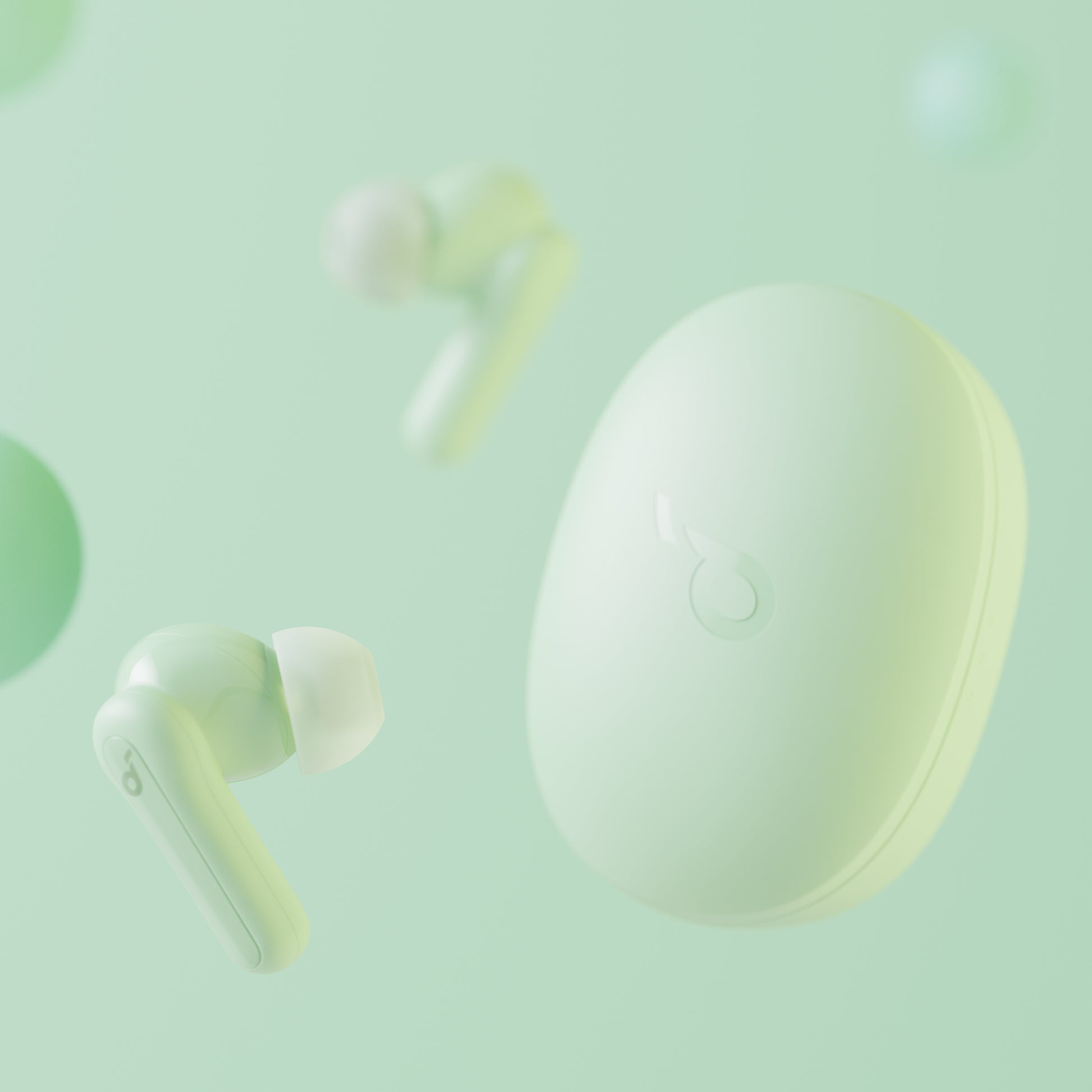 soundcore mint green earbuds with charging case