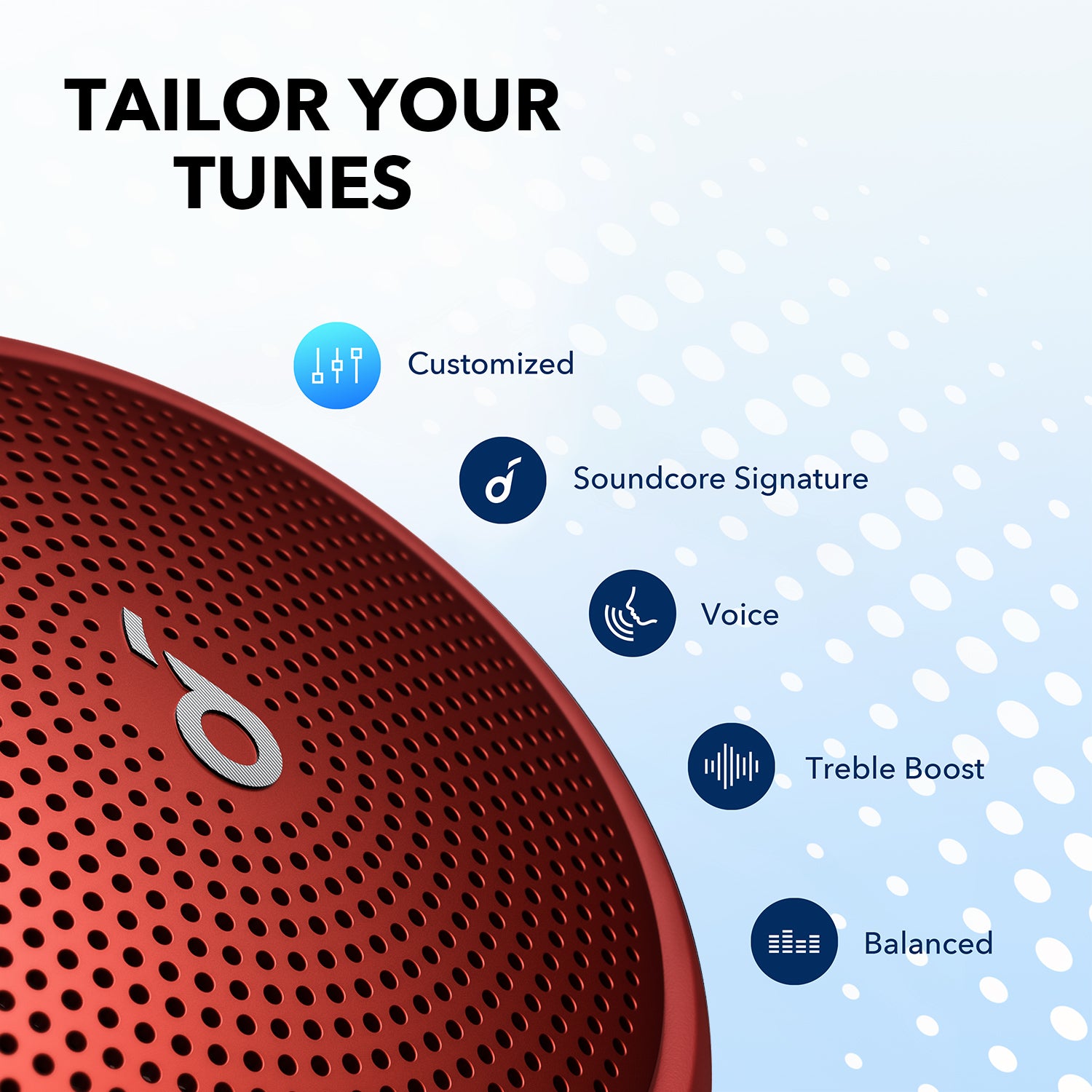 soundcore speaker with customizable sound settings in