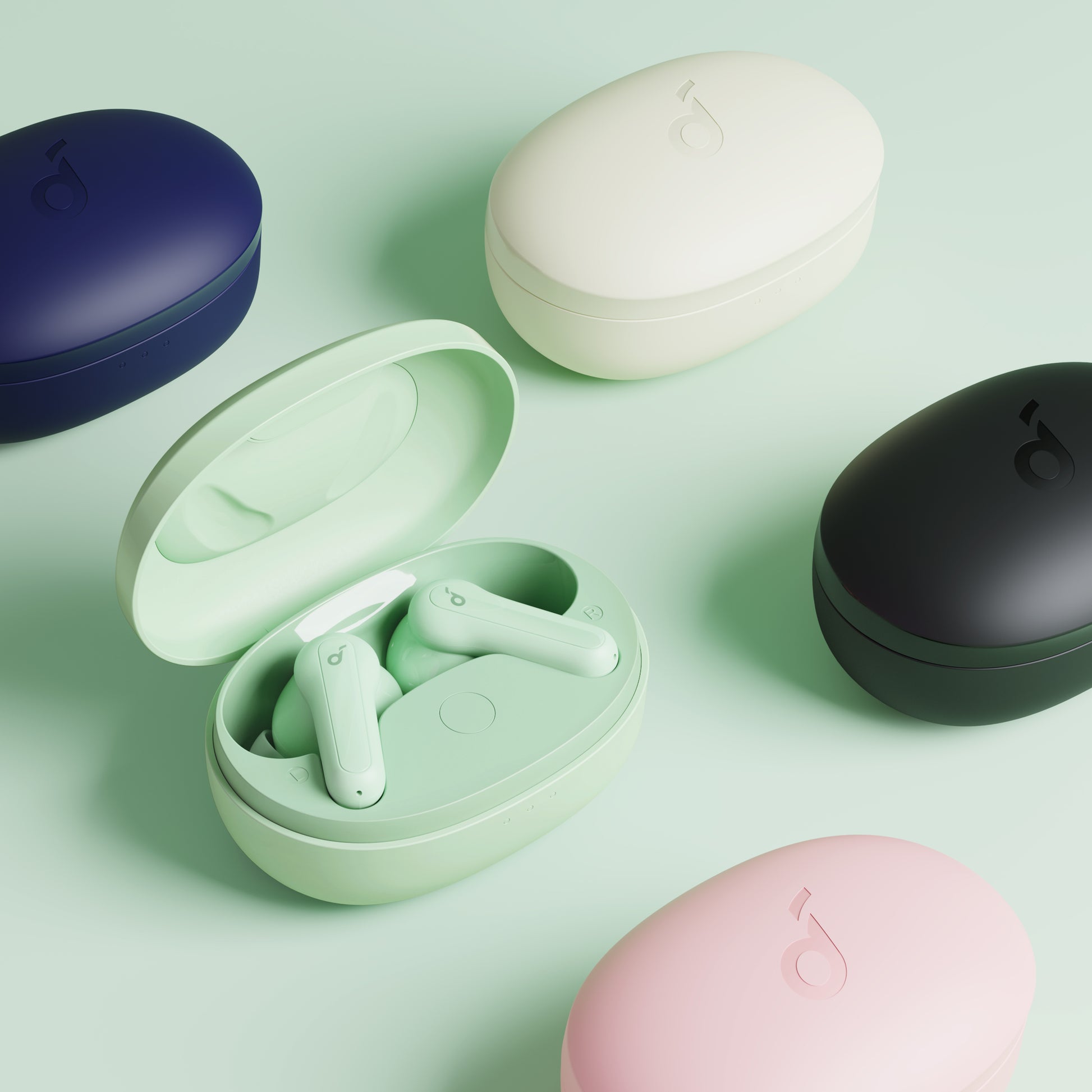 soundcore earbuds with colorful charging cases for stylish use