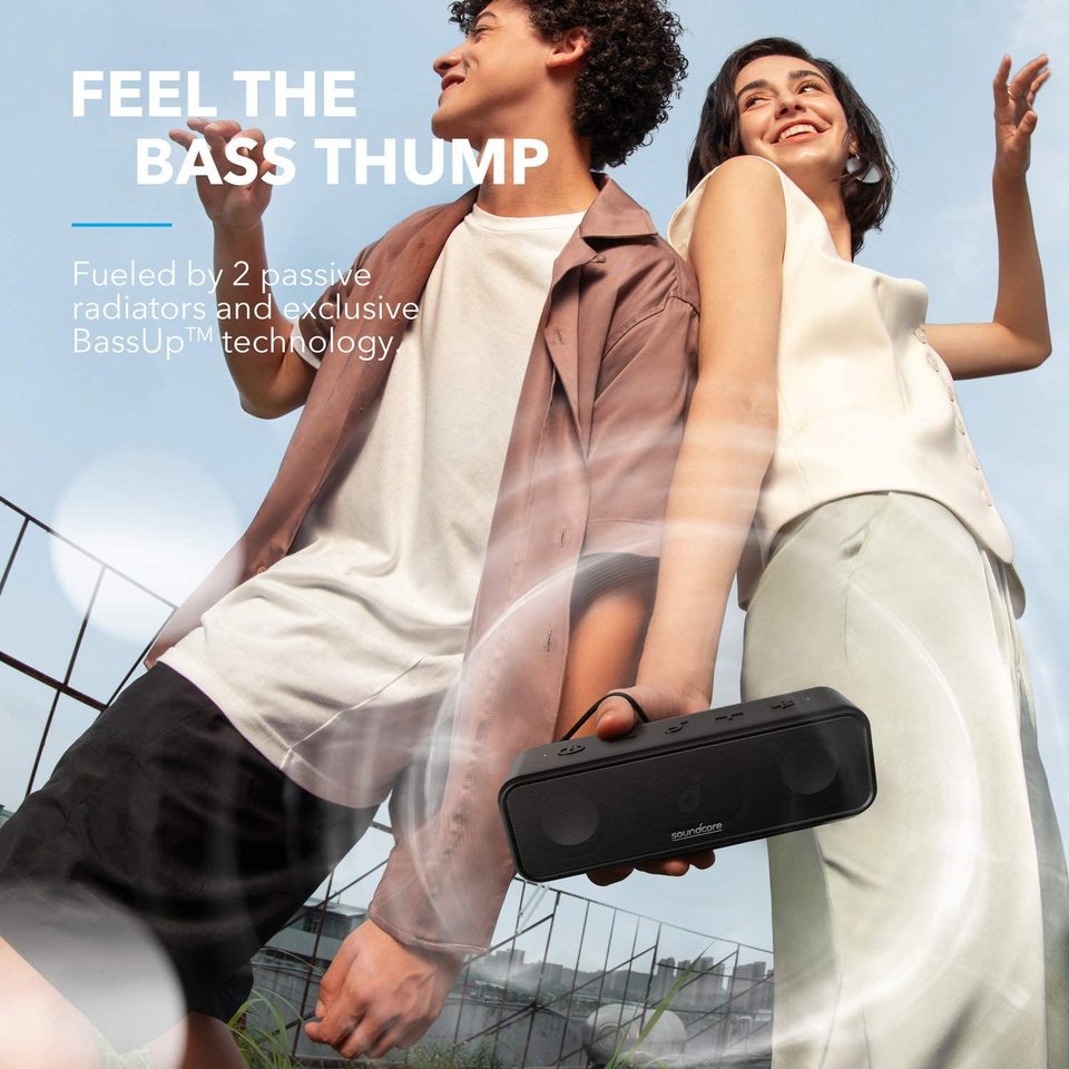 soundcore speaker with BassUp technology for deep bass