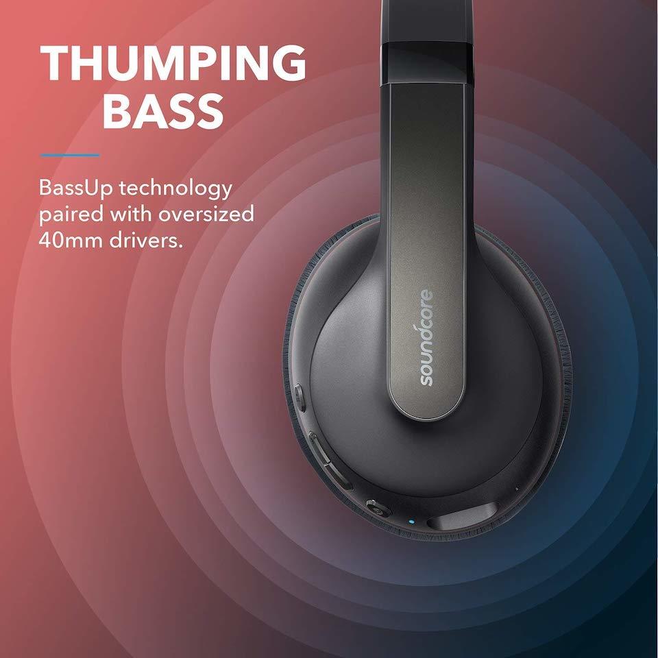 soundcore black headphones with BassUp for thumping bass