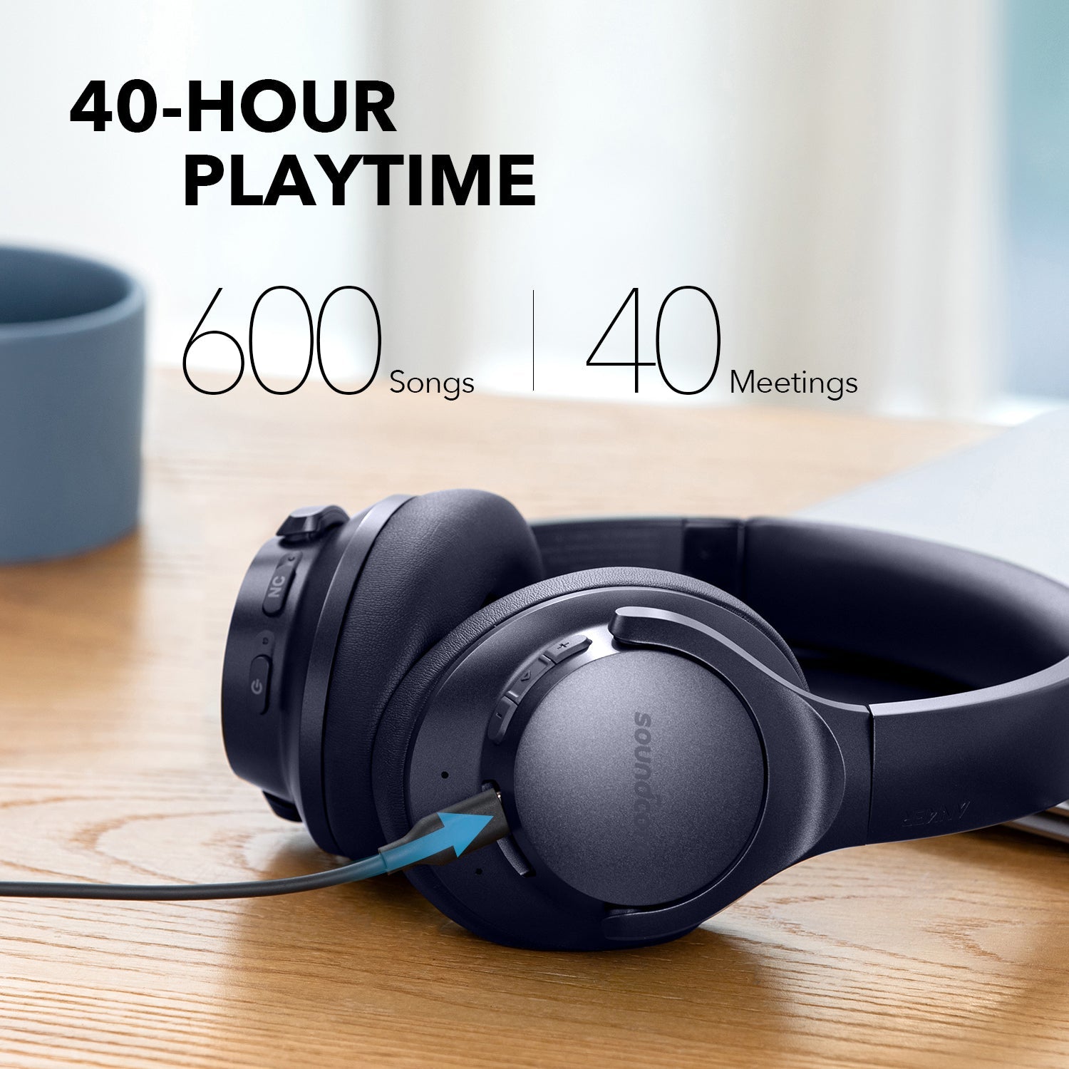 soundcore headphones with 40-hour playtime for long use