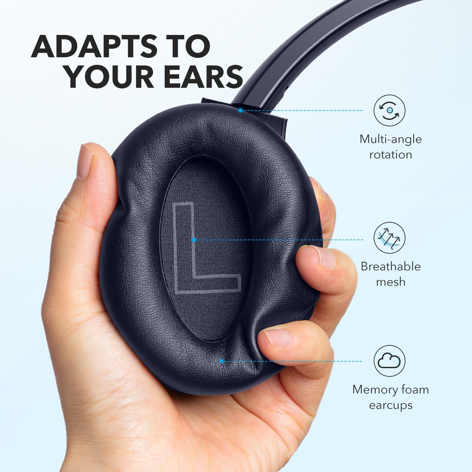 soundcore headphones with memory foam earcups for comfort