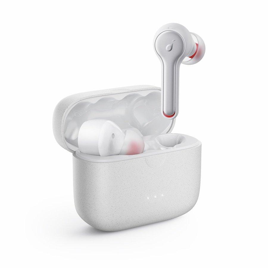 soundcore white wireless earbuds with charging case