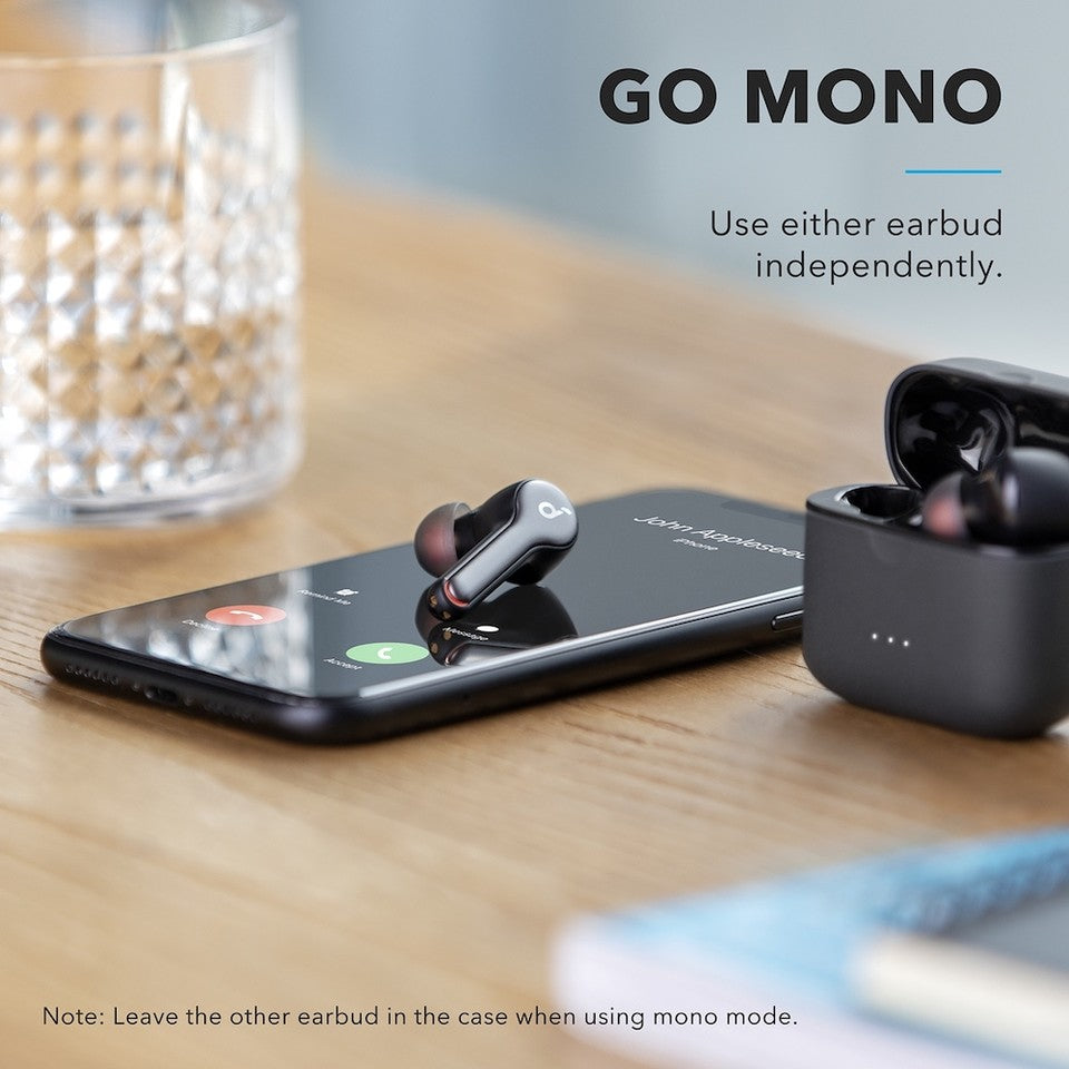 soundcore black earbuds with mono mode for easy use