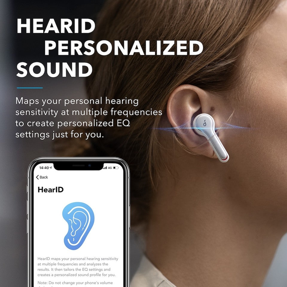 soundcore earbuds with HearID personalized sound for optimal hearing sensitivity