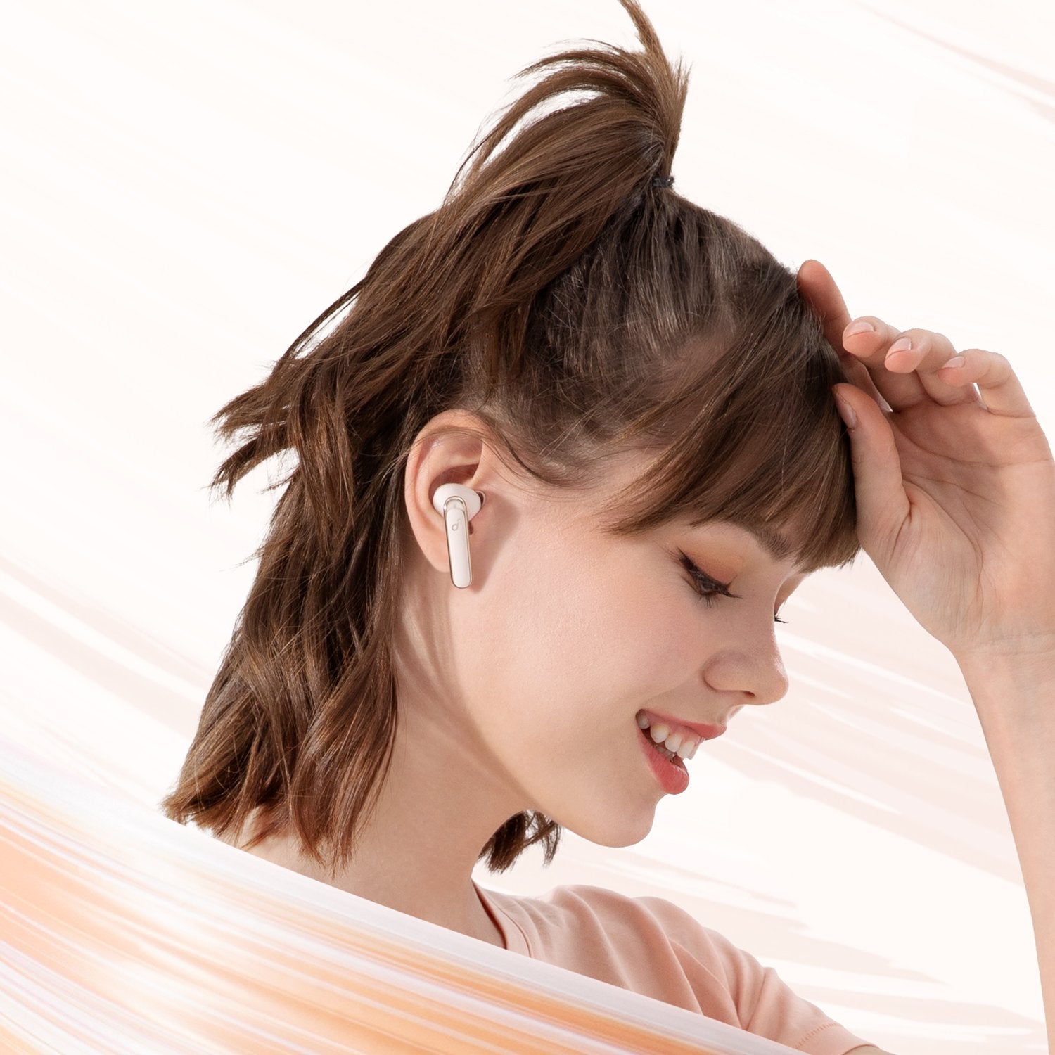 soundcore wireless earbud with sleek white design for music