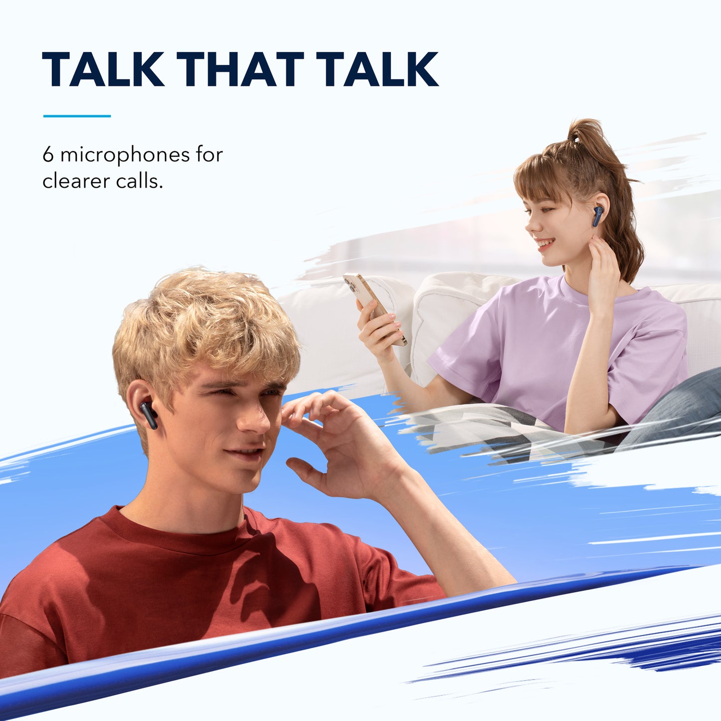 soundcore earbuds with six microphones for clear calls