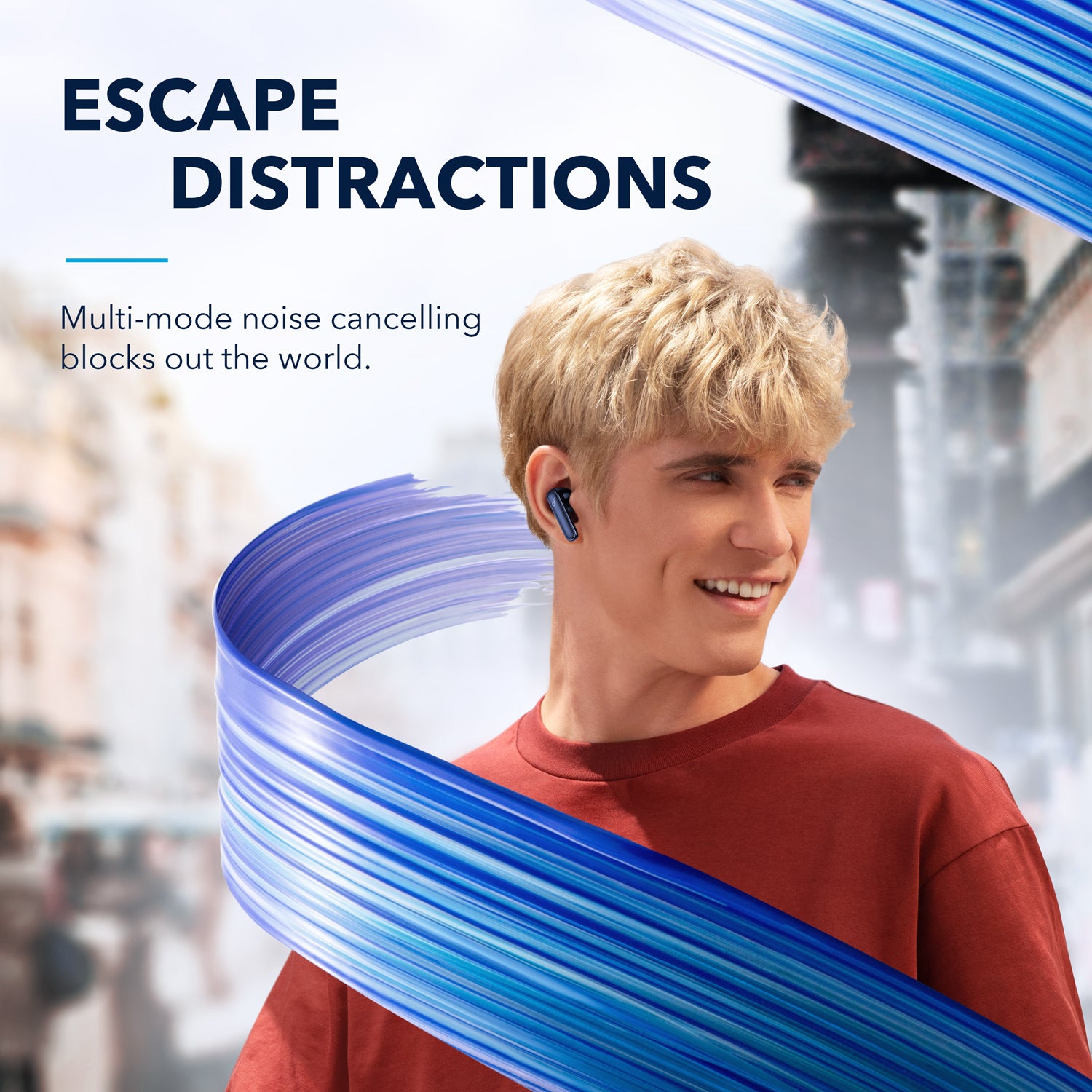 soundcore earbuds with multi-mode noise cancelling for city walks