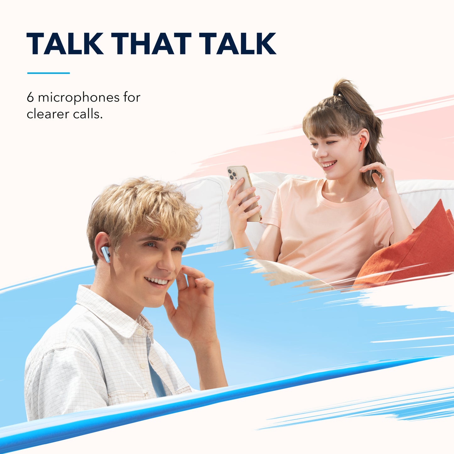 soundcore earbuds with 6 microphones for clearer calls