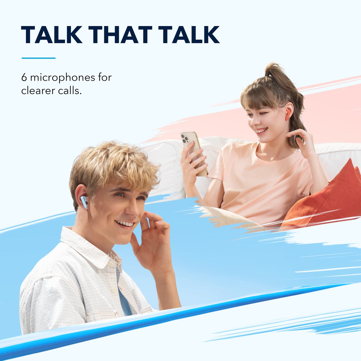 soundcore wireless earbuds with six microphones for clear calls